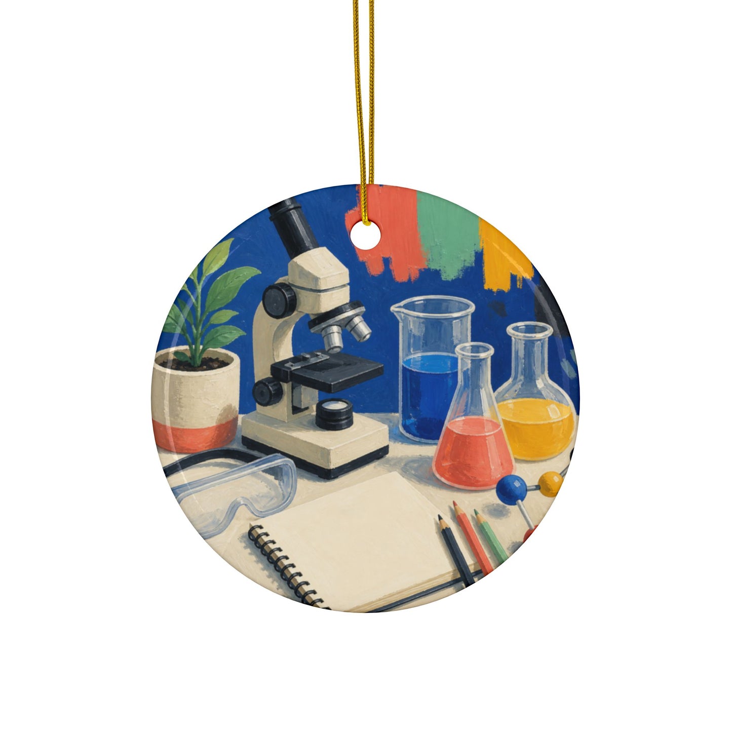 Colorful Science Lab Learning Art Ceramic Ornament, Holiday Keepsake and Gift