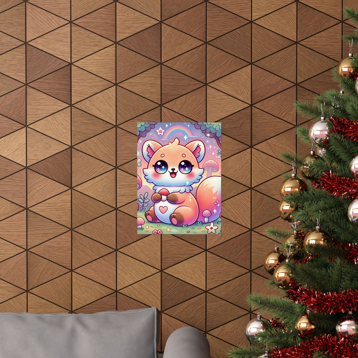 Pastel Woodland Fox Mushroom Kawaii Wall Art Poster