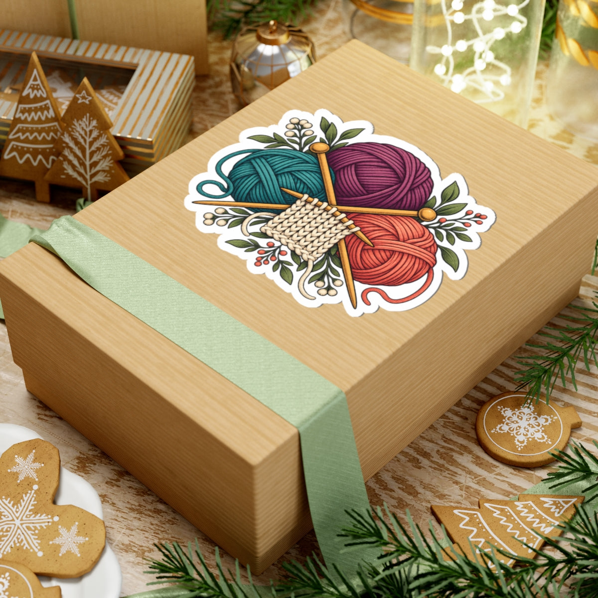 Retro Yarn and Knitting Botanical Art Sticker
