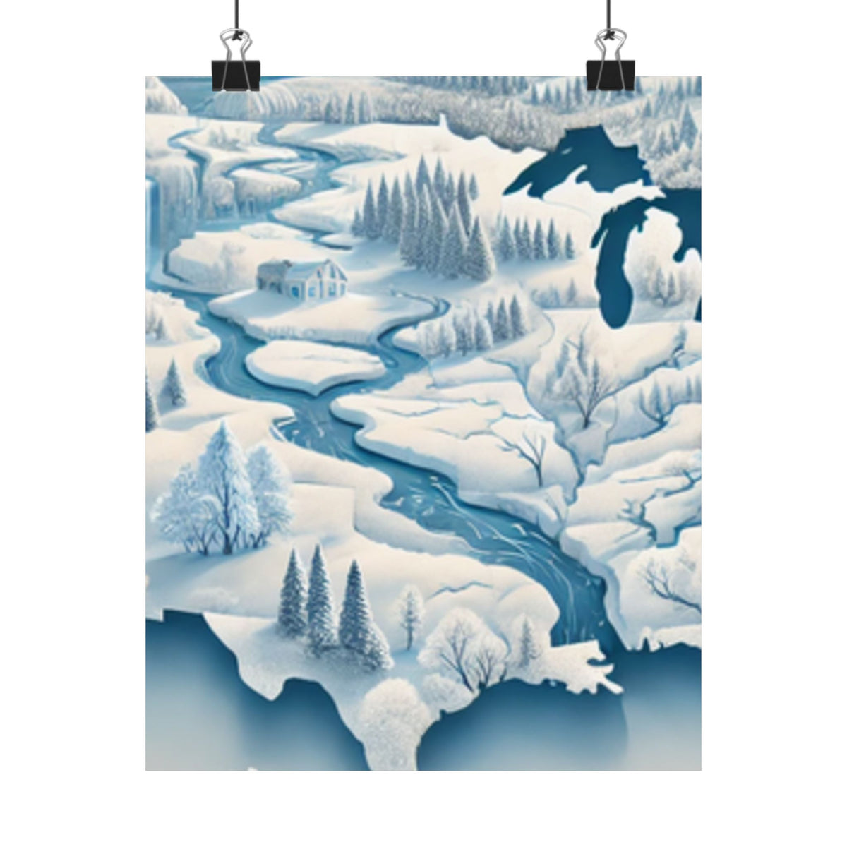 Winter USA Dreamscape Snowy Map Poster Wall Art Decor