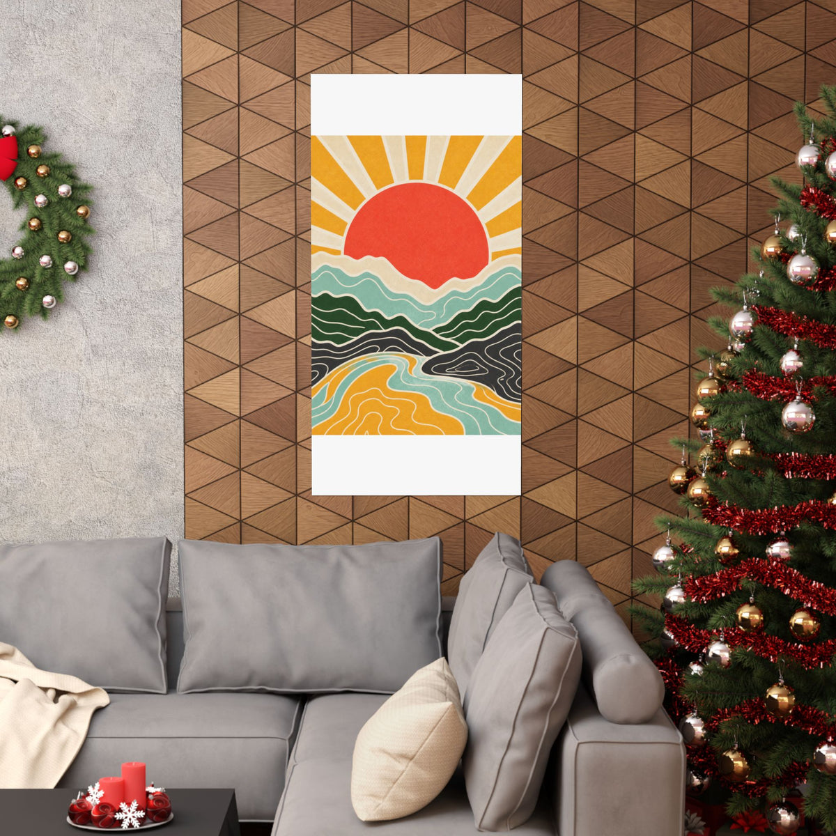 Topographic Sunrise Mid Century Mountain Art Poster