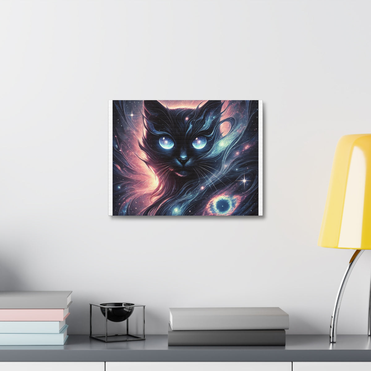 Cosmic Black Cat Galaxy Celestial Canvas Wall Art