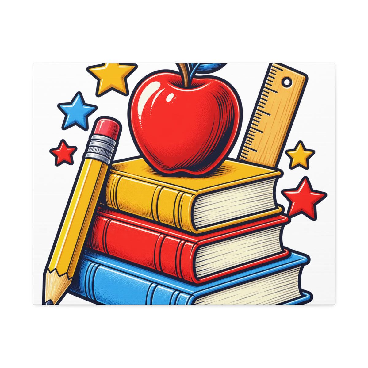 Retro School Books Apple Teacher Appreciation Canvas Art