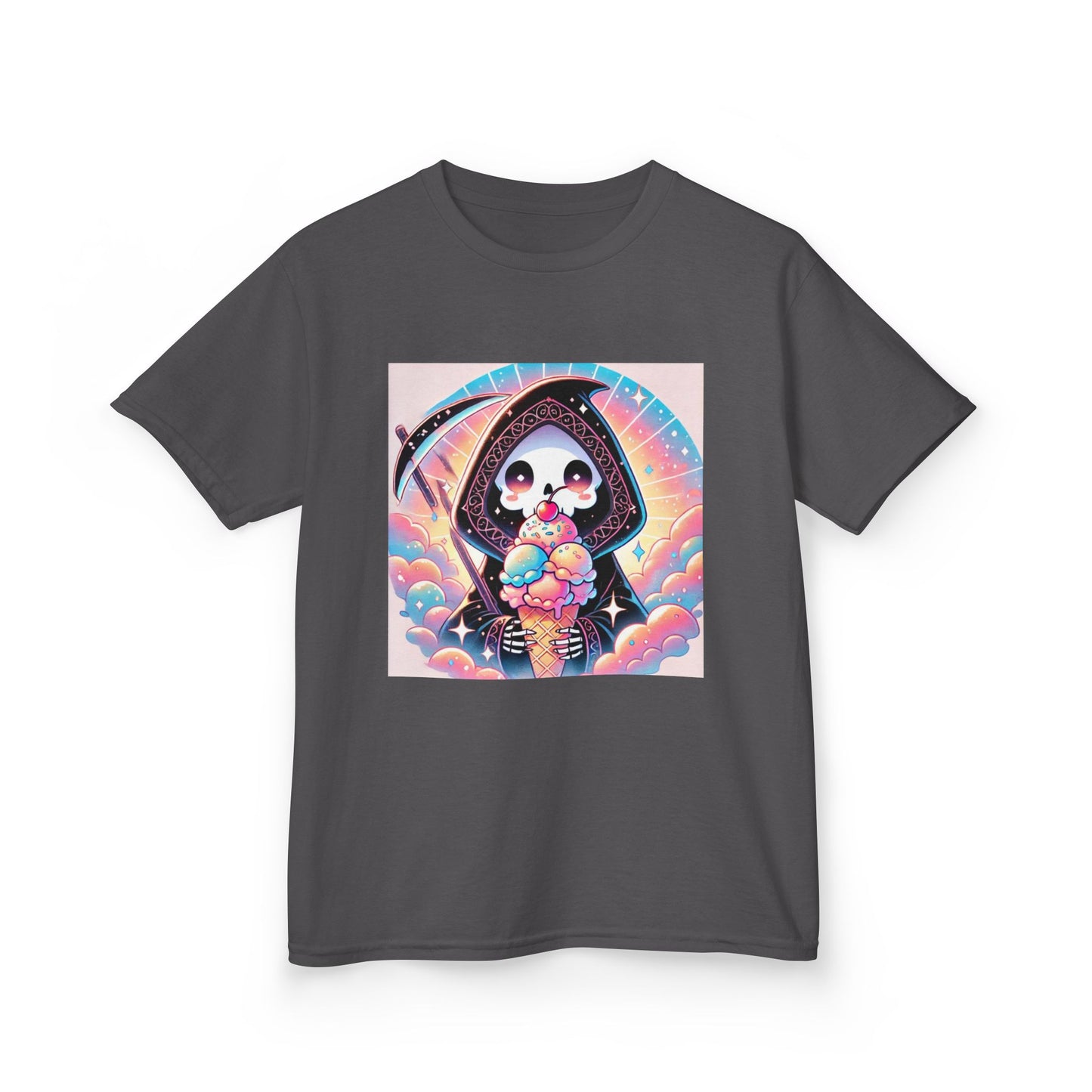 Grim Reaper Ice Cream Kawaii Anime Kids Short Sleeve Tee - Cute & Stylish Graphic T-Shirt - Fun Gift for Boys Girls!
