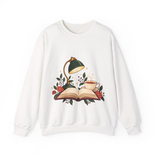 Cozy Book Lamp and Botanical Reading Art Sweatshirt