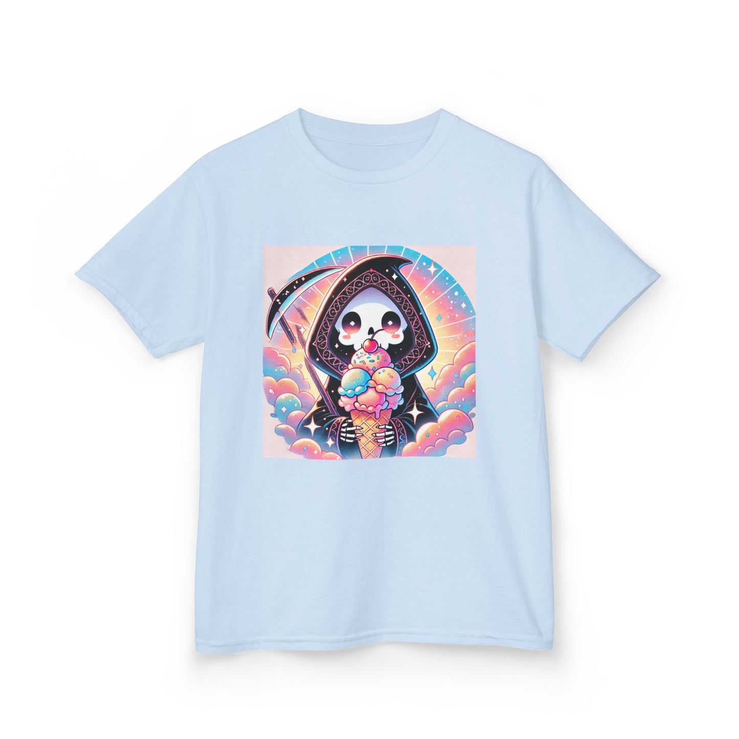 Grim Reaper Ice Cream Kawaii Anime Kids Short Sleeve Tee - Cute & Stylish Graphic T-Shirt - Fun Gift for Boys Girls!