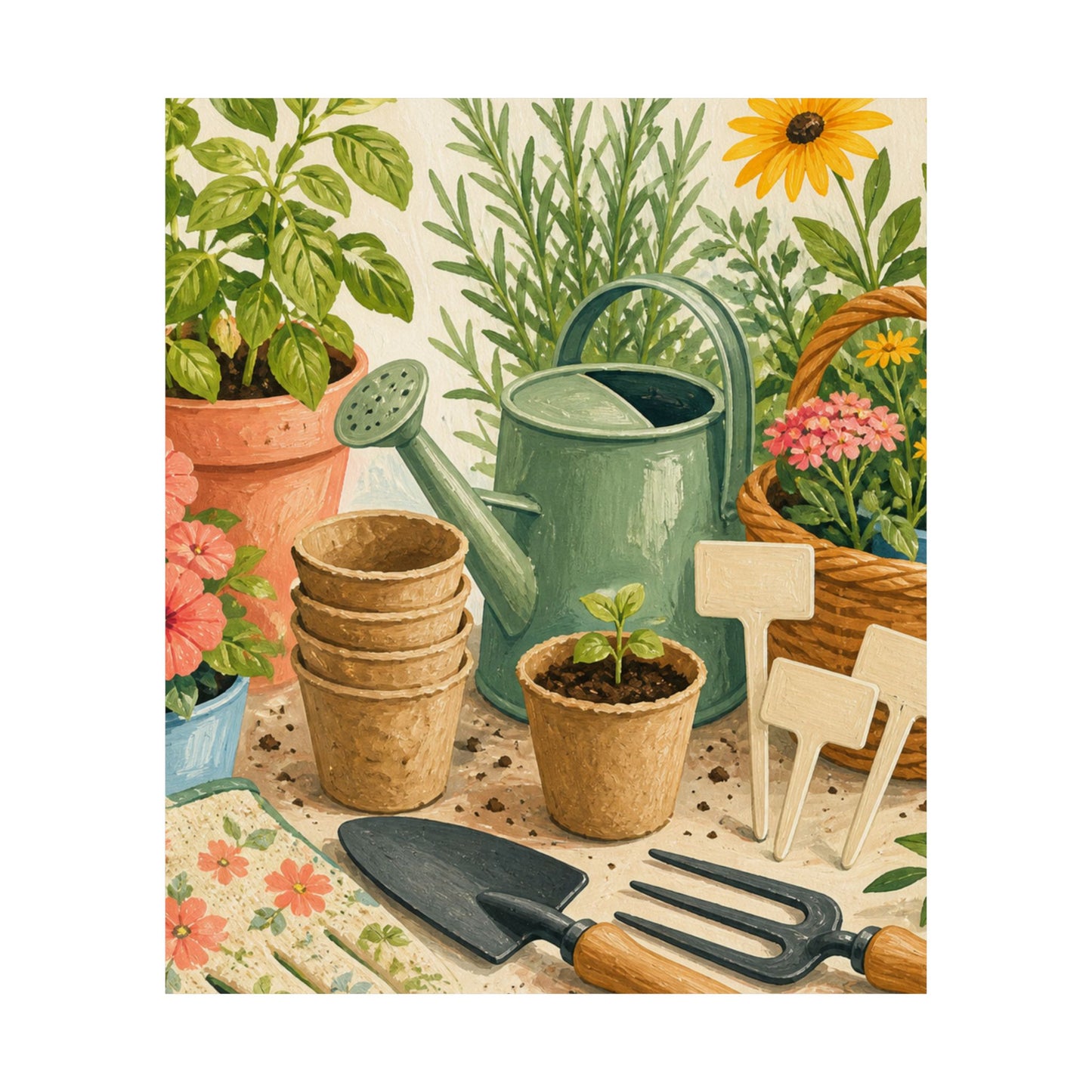 Colorful Gardening Tools and Flowers Hobby Poster