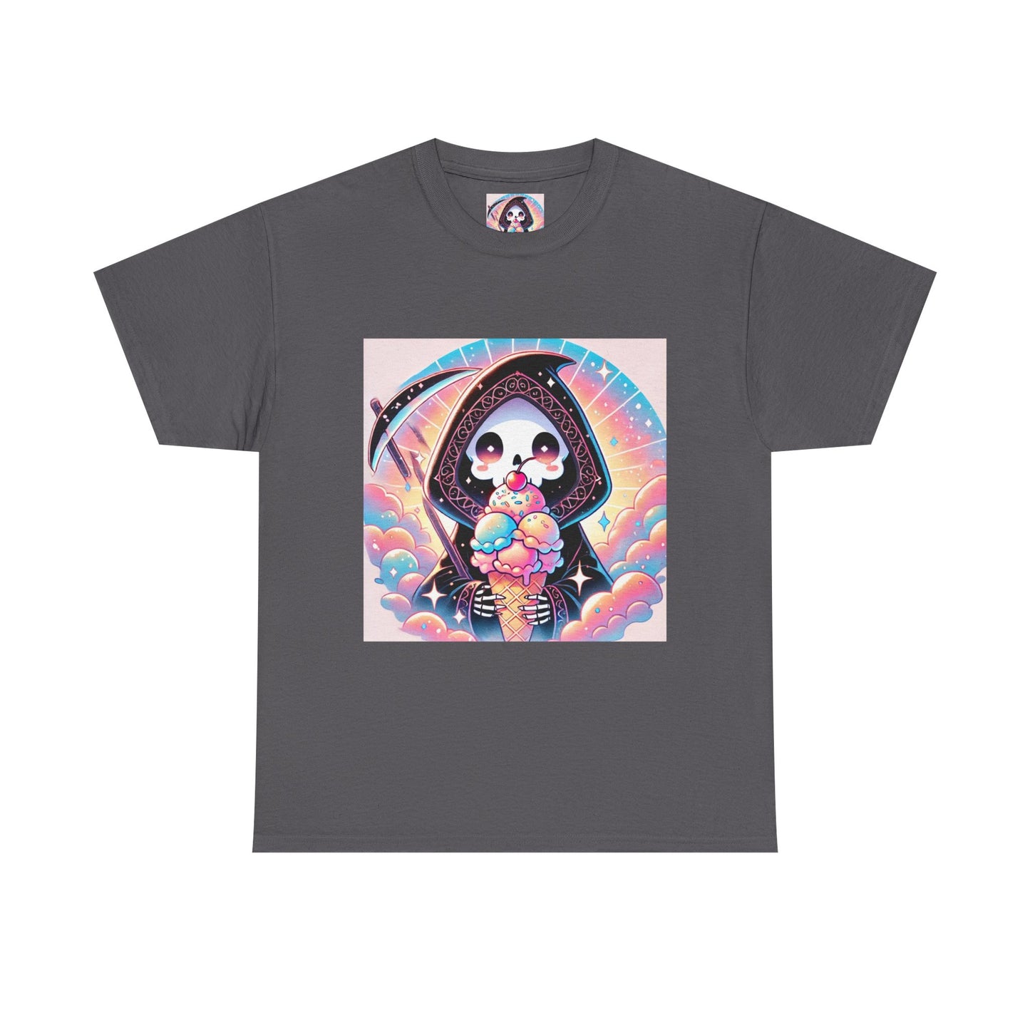 Grim Reaper with Ice Cream Kawaii Anime Unisex Heavy Cotton Tee - Fun & Stylish Graphic T-Shirt - Great Gift for Anime Fans!