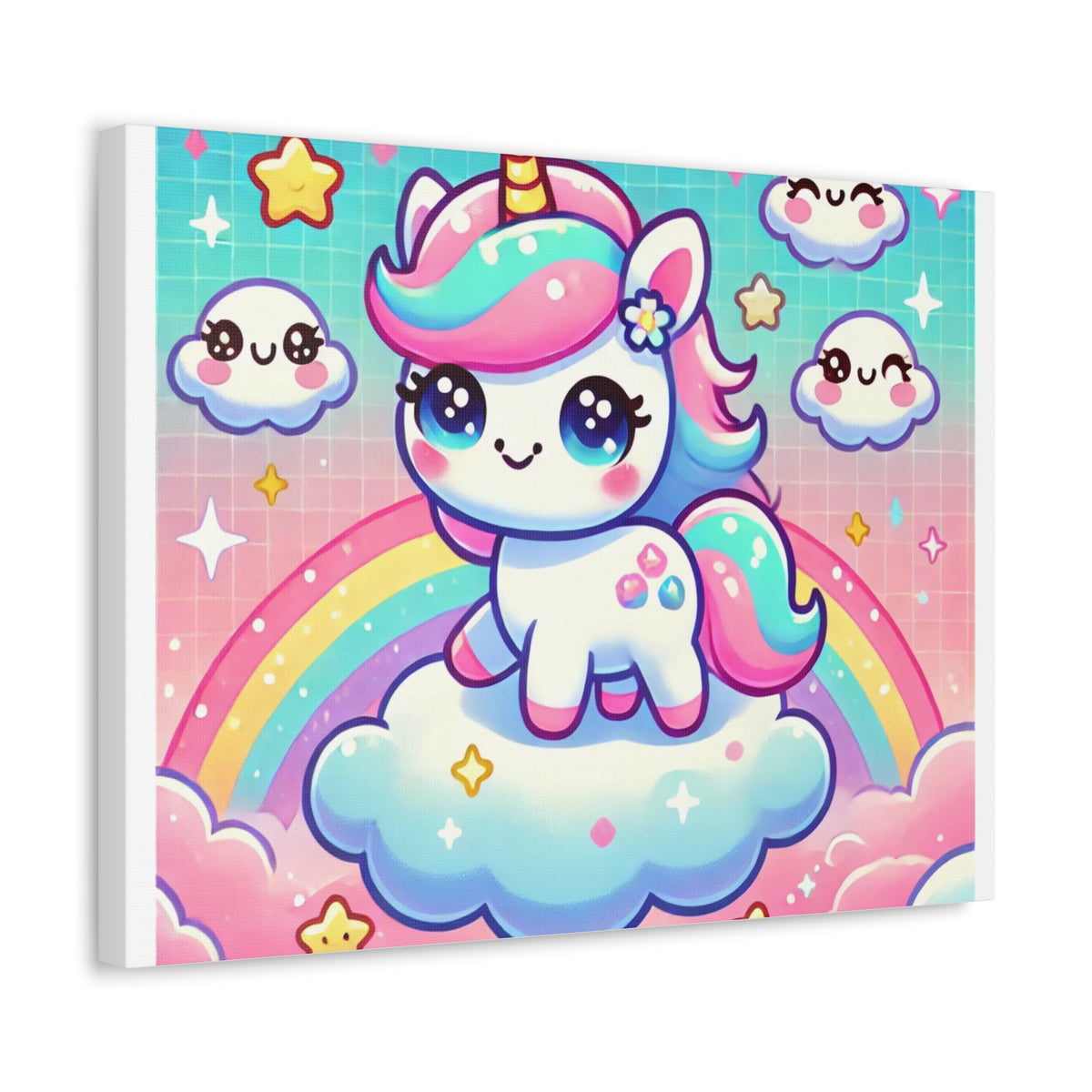 Pastel Rainbow Unicorn Cloud Kawaii Canvas Wall Art