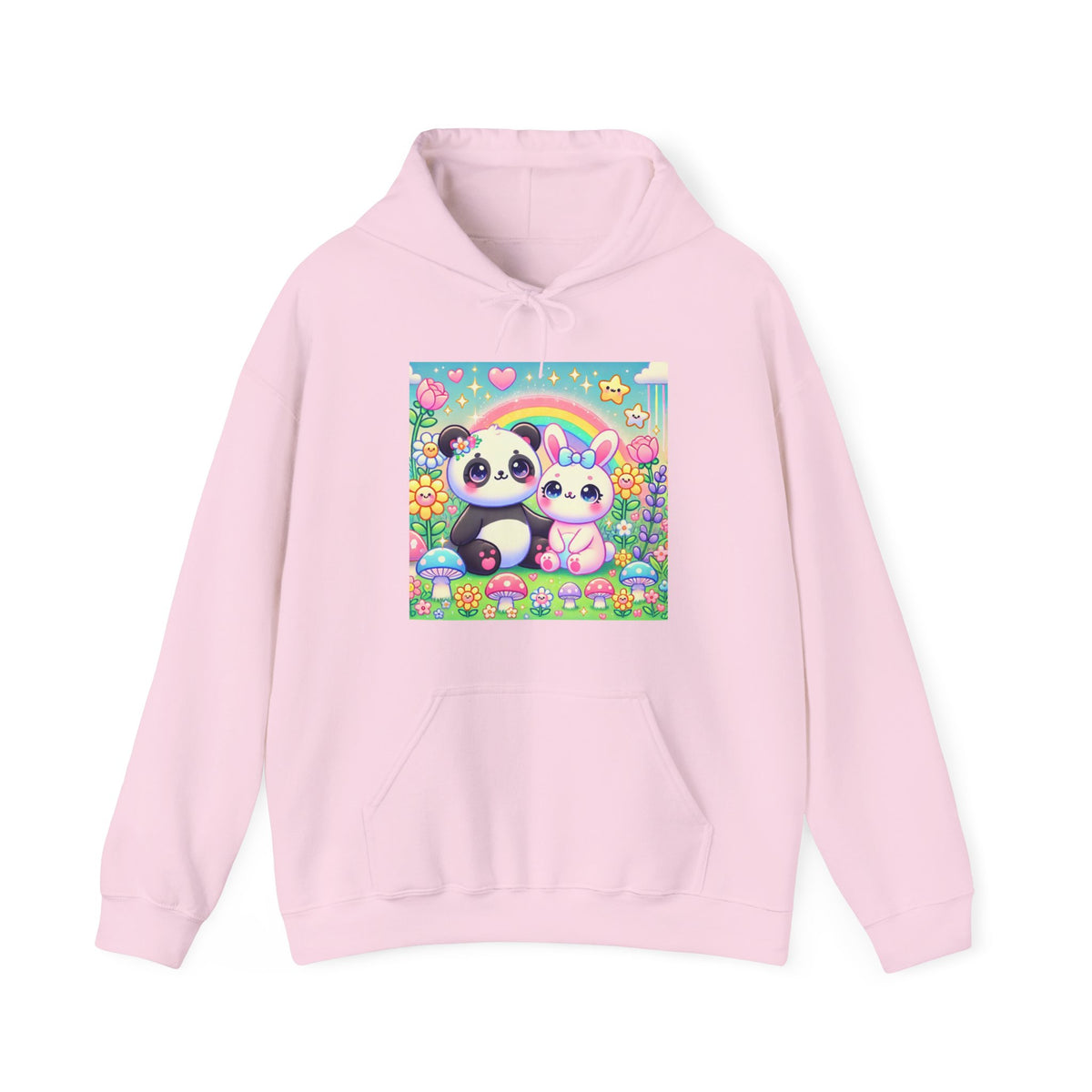 Pastel Panda and Bunny Rainbow Garden Hoodie