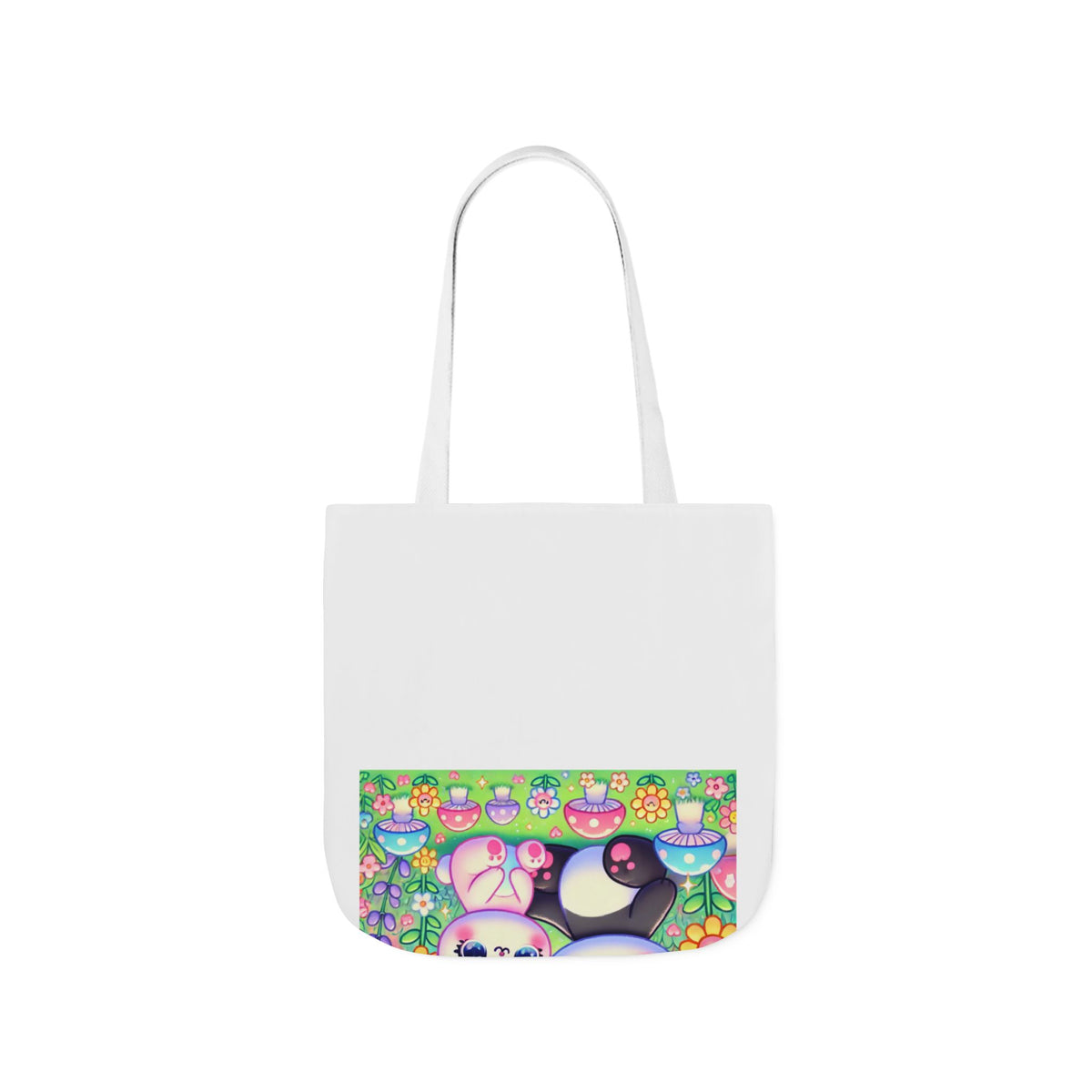 Pastel Panda and Bunny Rainbow Garden Canvas Tote Bag