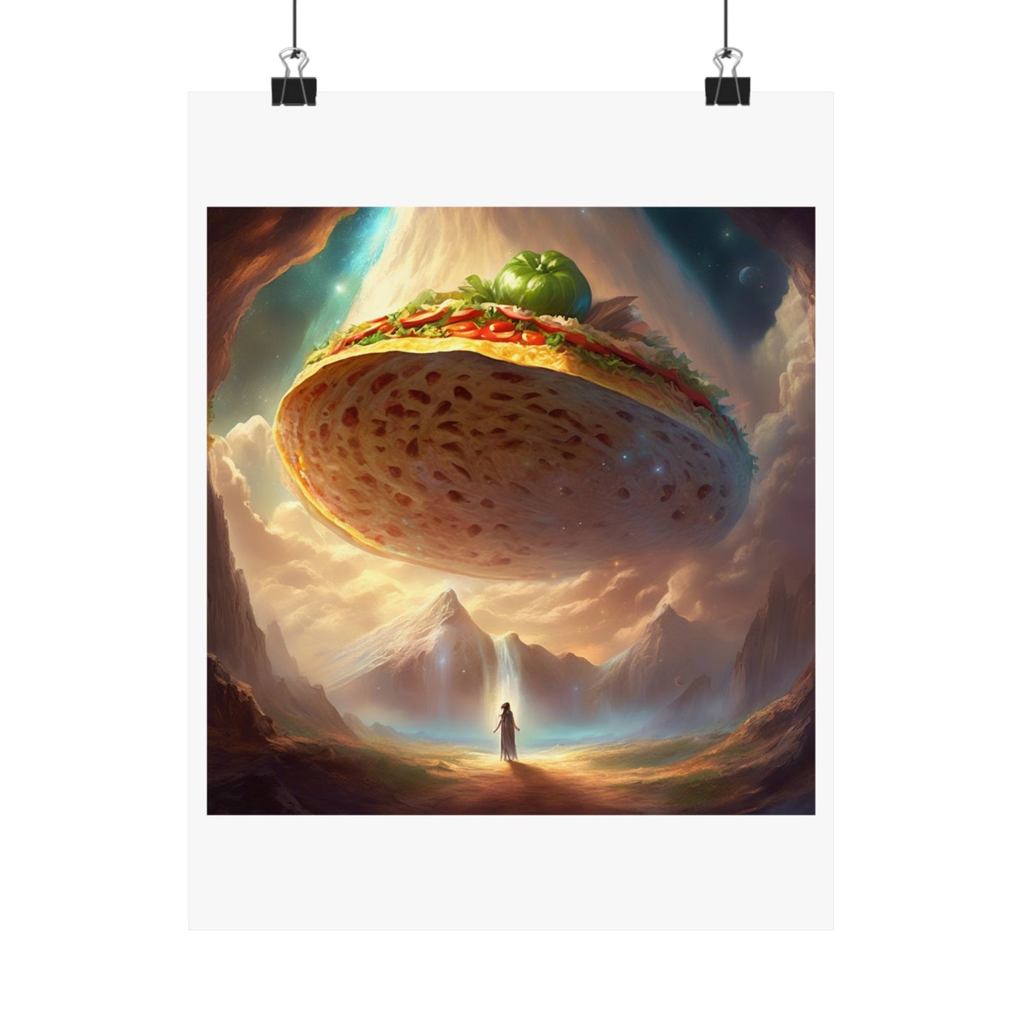 Cosmic Taco UFO Surreal Food Fantasy Art Poster