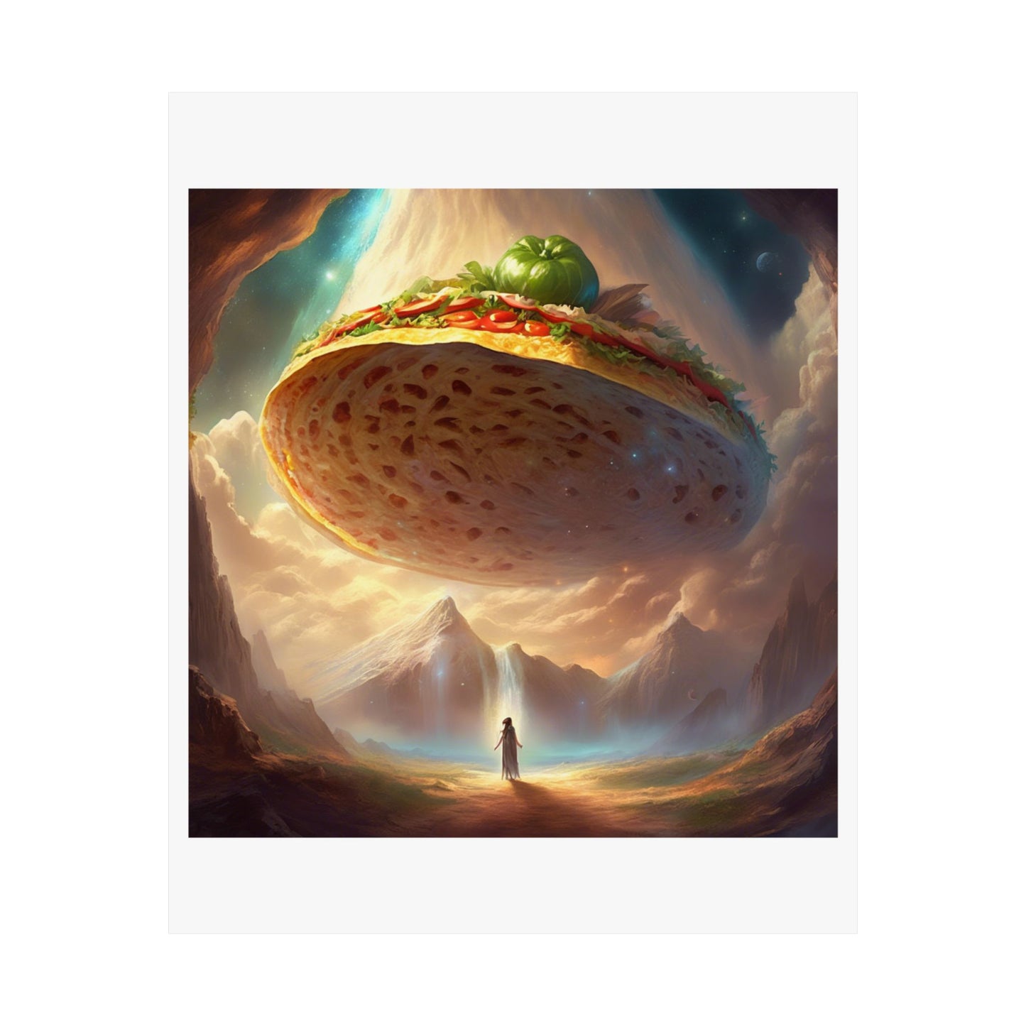 Cosmic Taco UFO Surreal Food Fantasy Art Poster