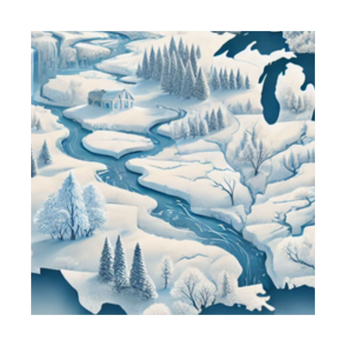 Winter USA Dreamscape Snowy Map Poster Wall Art Decor