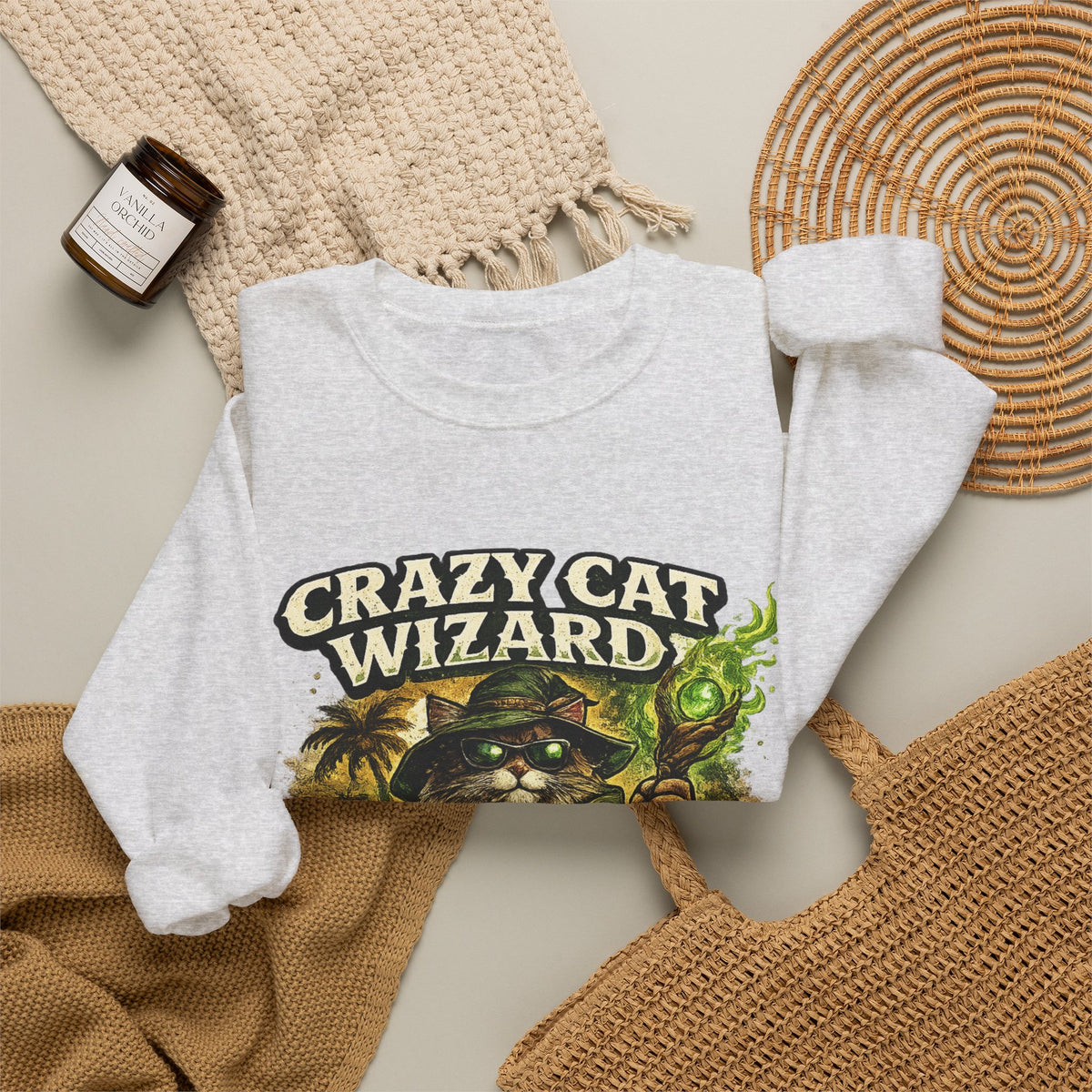 Crazy Cat Wizard Funny Fantasy Art Sweatshirt