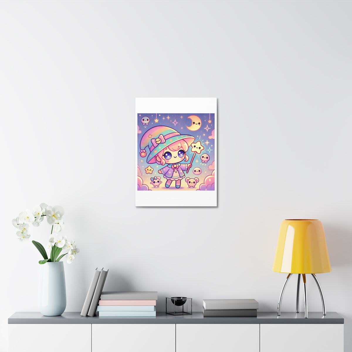 Kawaii Moon Wand Pastel Fantasy Canvas Wall Art