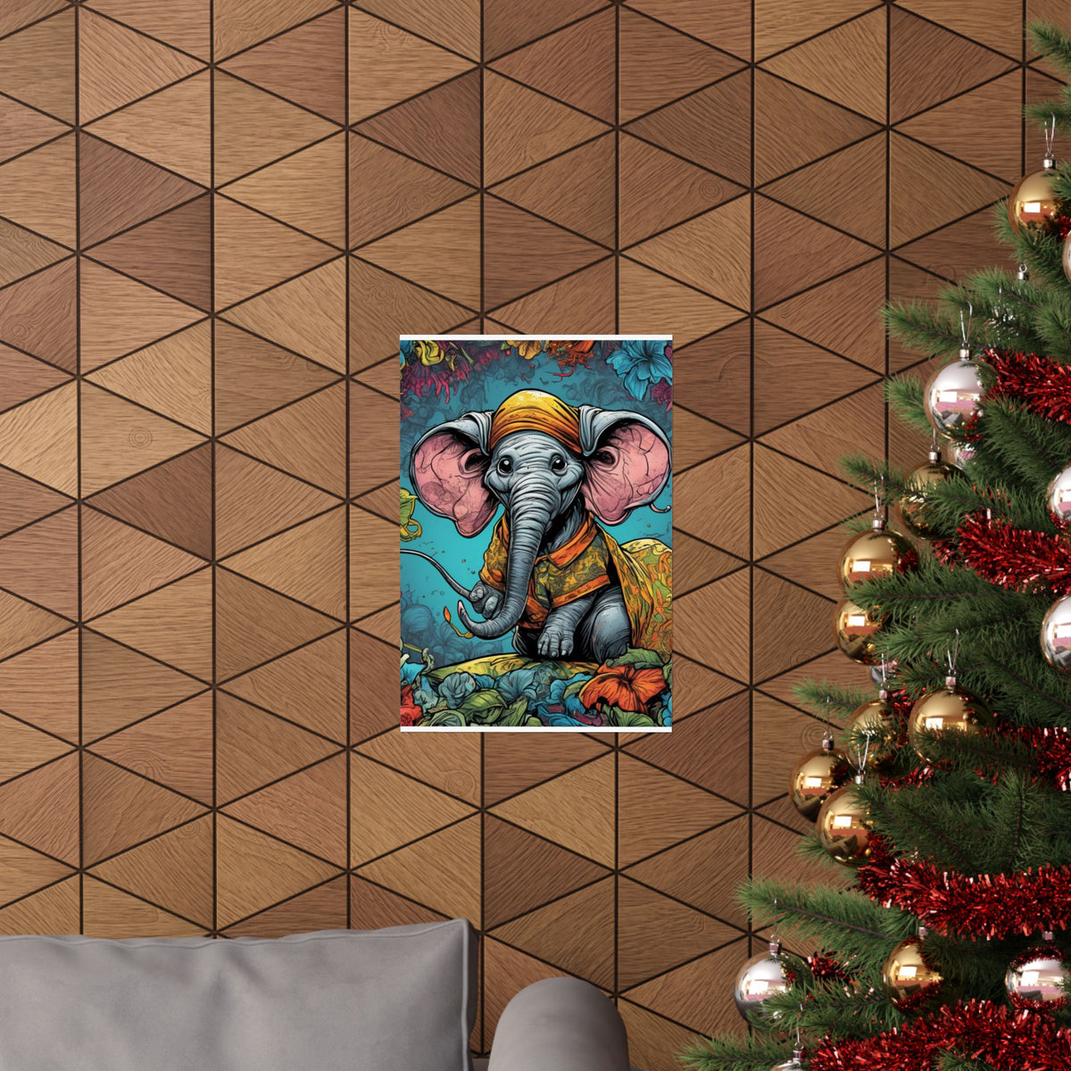 Colorful Storybook Elephant Floral Garden Wall Art Poster