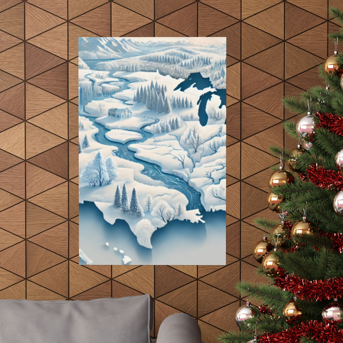 Winter USA Dreamscape Snowy Map Poster Wall Art Decor