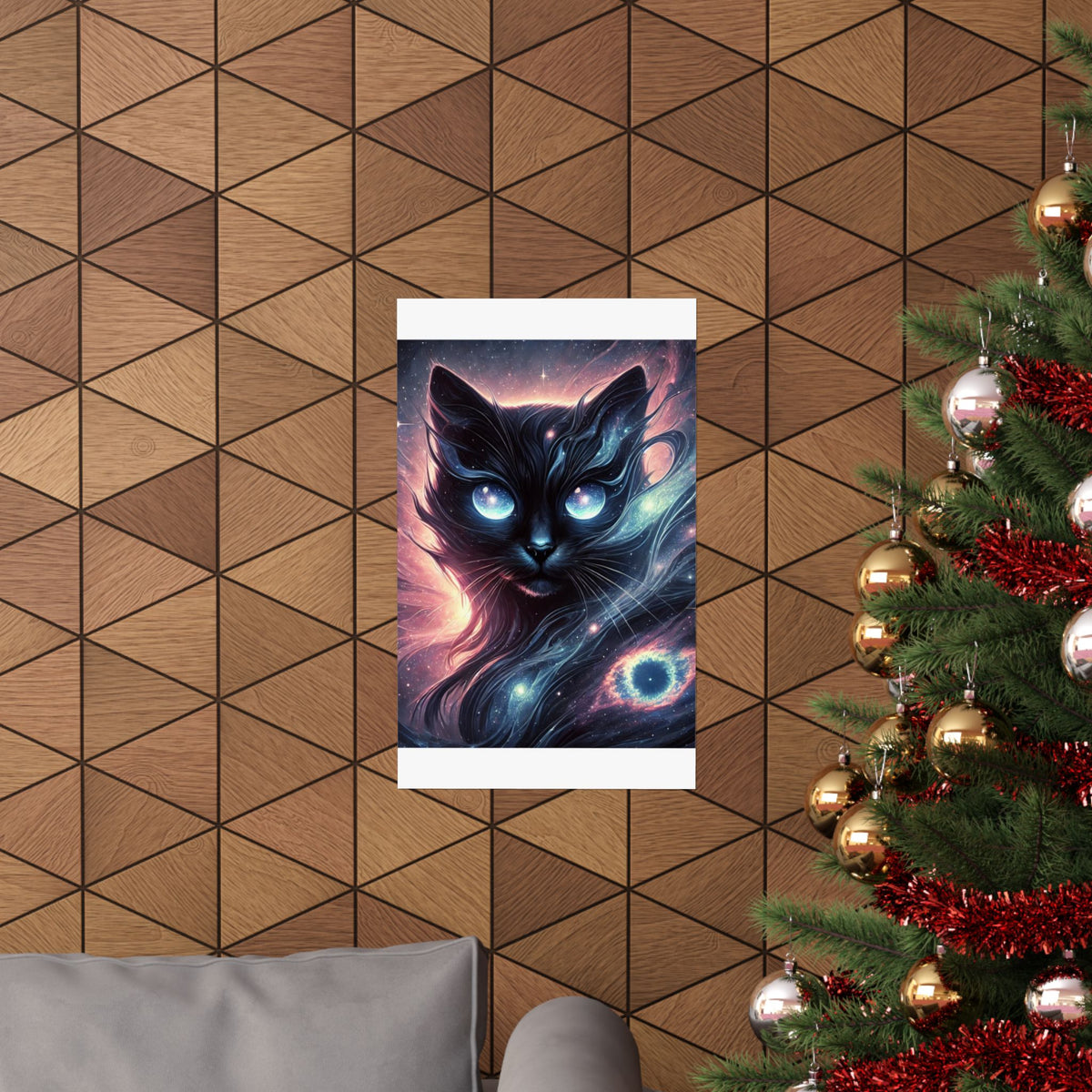 Cosmic Black Cat Galaxy Celestial Wall Art Poster