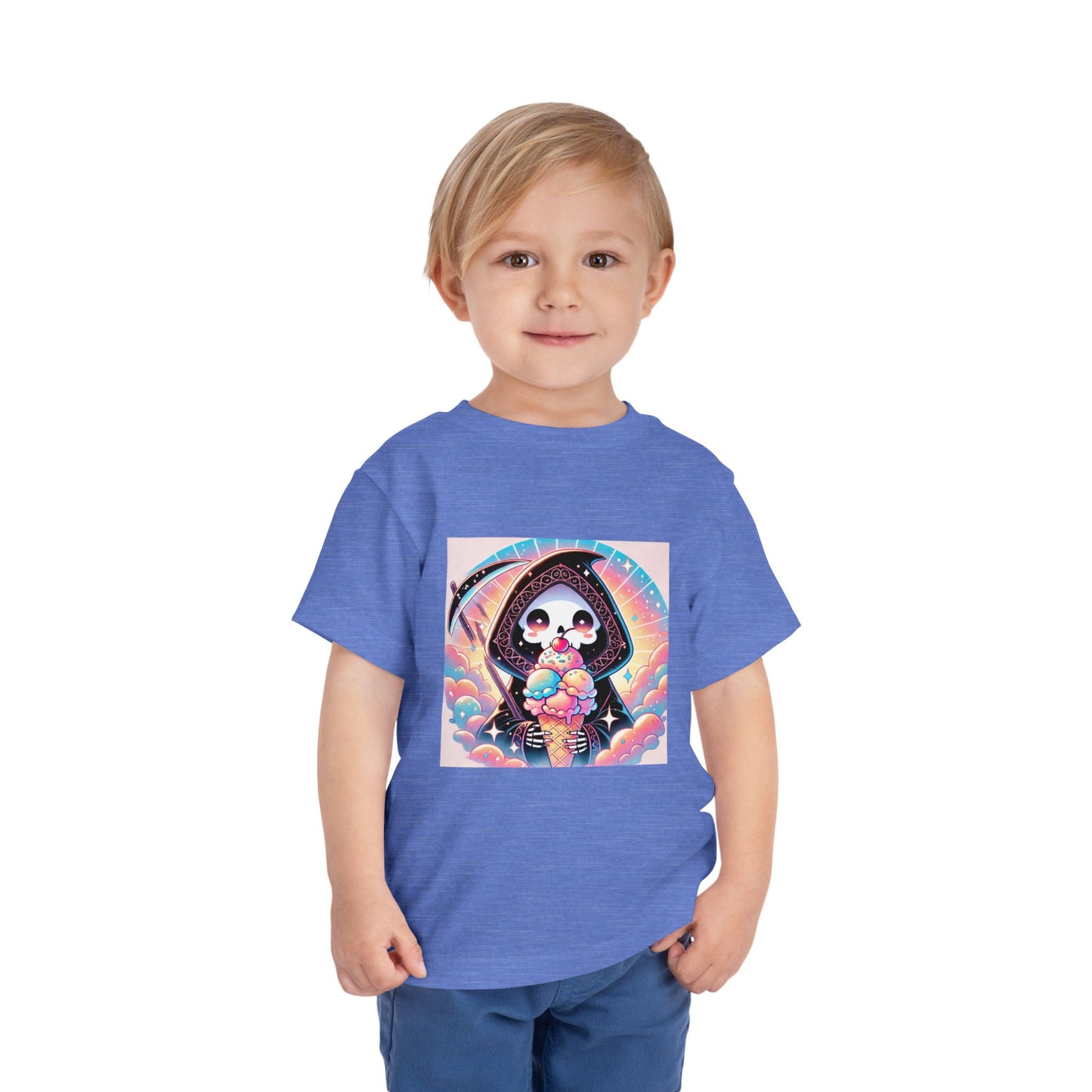 Grim Reaper with Ice Cream Kawaii Anime Toddler Tee - Adorable Short Sleeve Shirt for Kids - Fun & Stylish Gift Idea!
