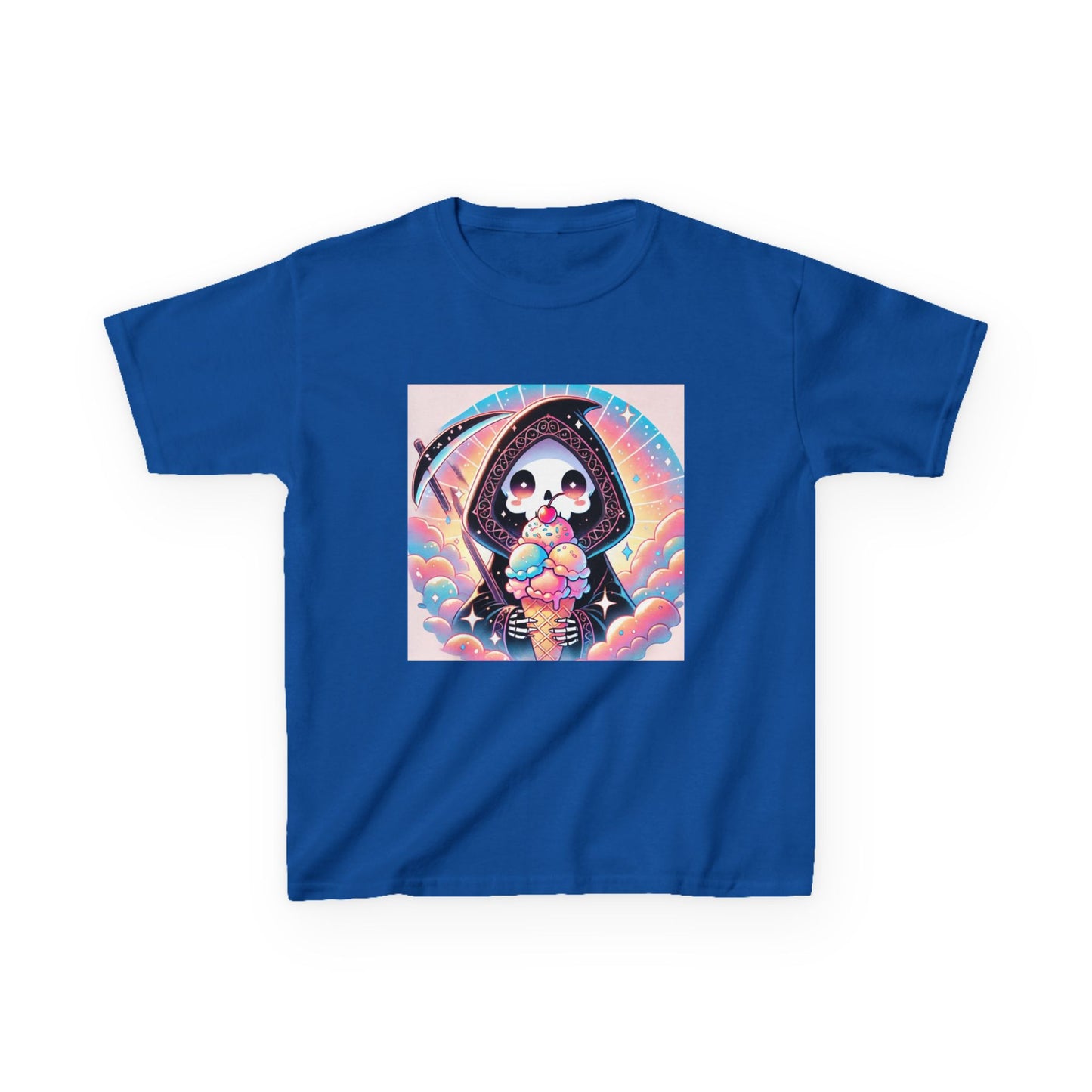 Grim Reaper Ice Cream Kawaii Anime Kids Short Sleeve Tee - Cute & Stylish Graphic T-Shirt - Fun Gift for Boys Girls!