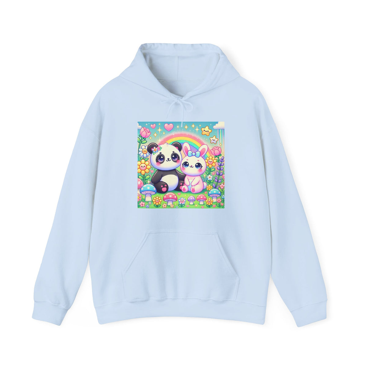 Pastel Panda and Bunny Rainbow Garden Hoodie