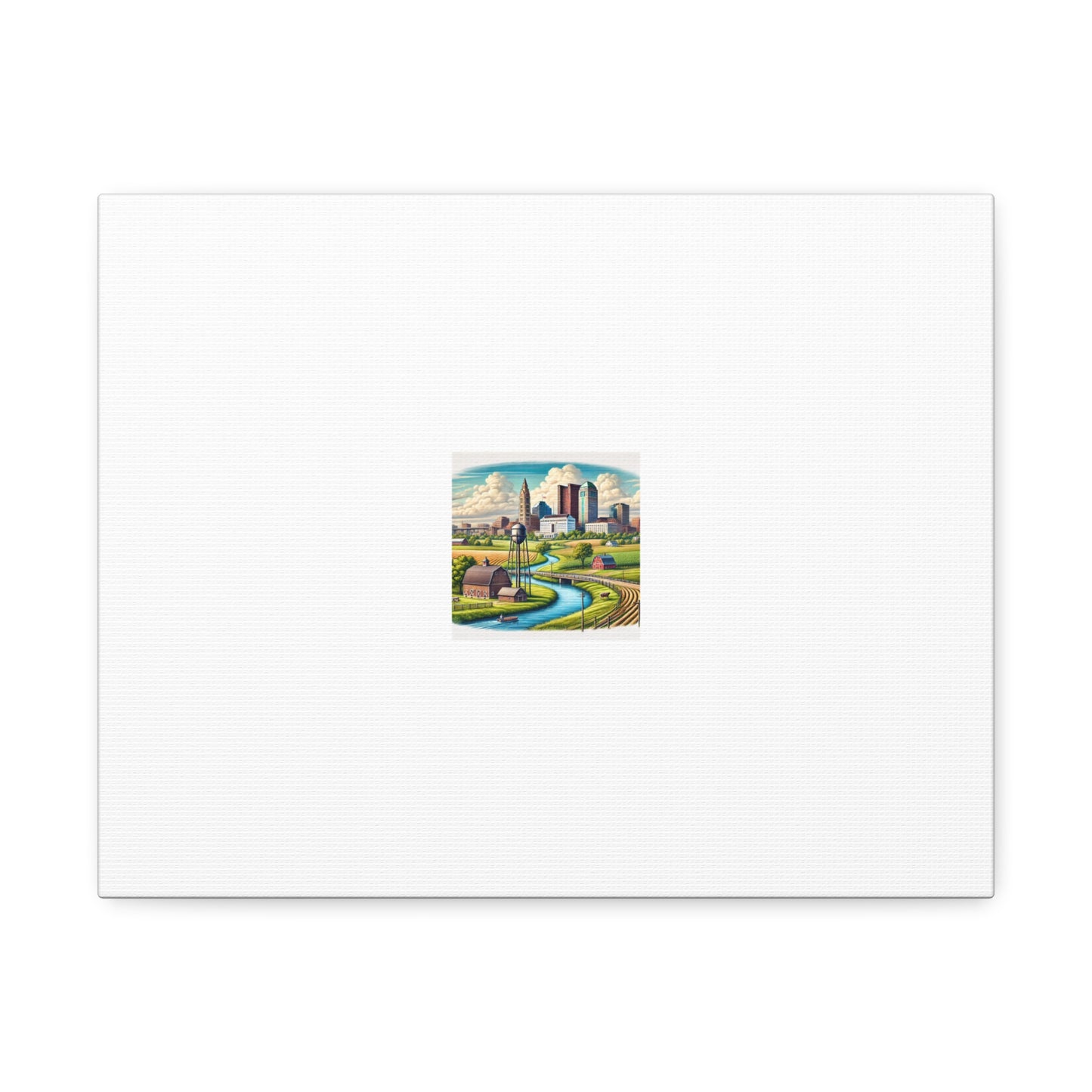 Rural River City Skyline Hometown Landscape Canvas Wall Art