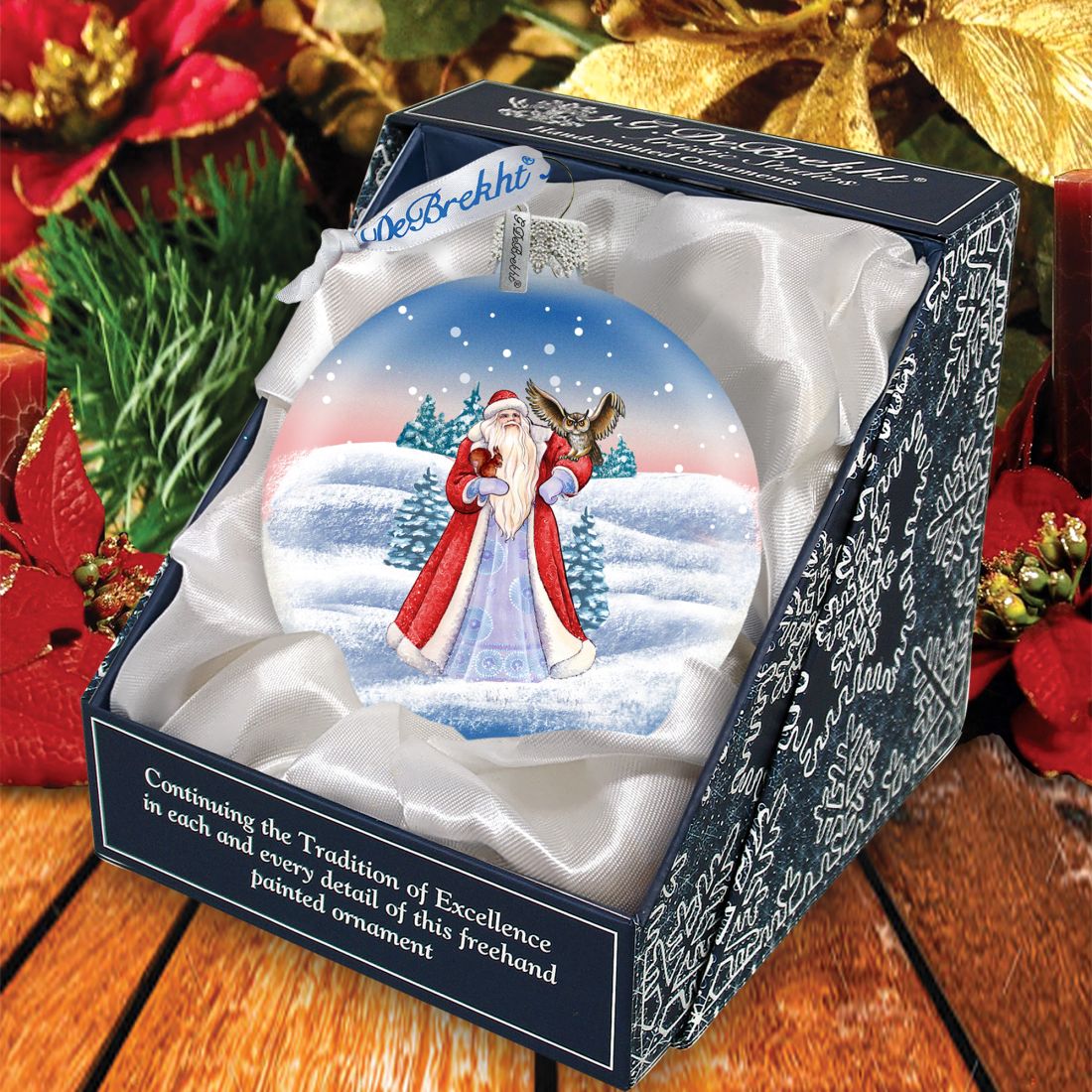 Santa With Owl Glass Ornament by G. DeBrekht - Christmas Santa Snowman Decor - 73314