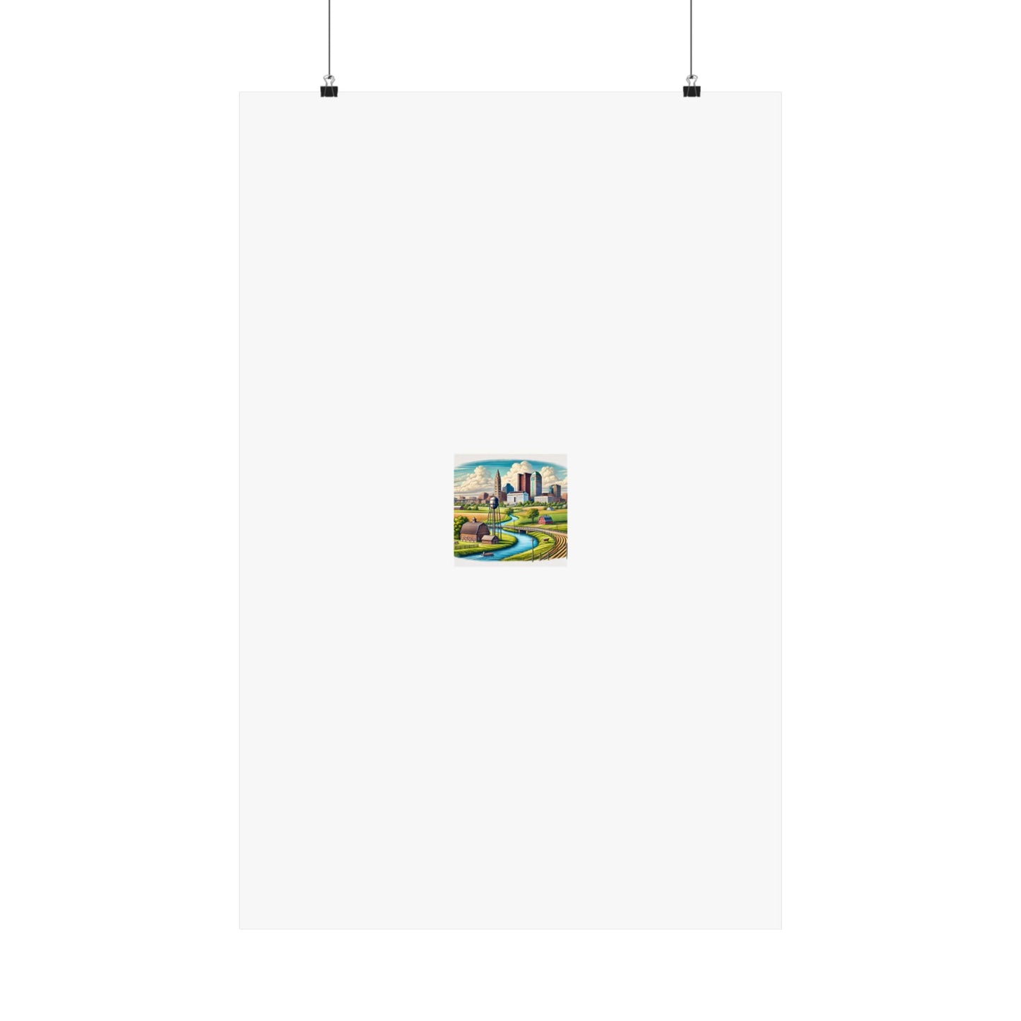 Rural River City Skyline Hometown Landscape Poster Art