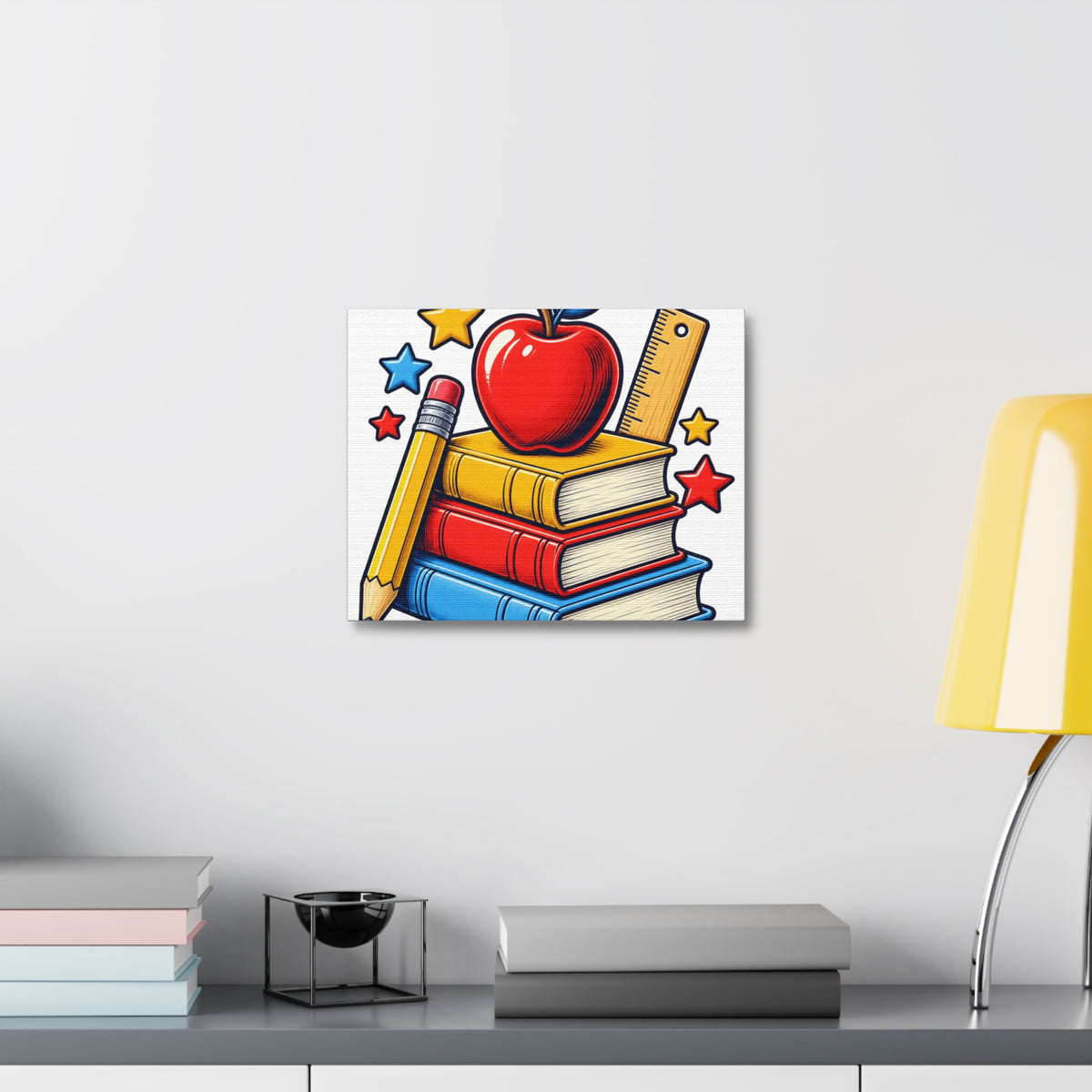 Retro School Books Apple Teacher Appreciation Canvas Art