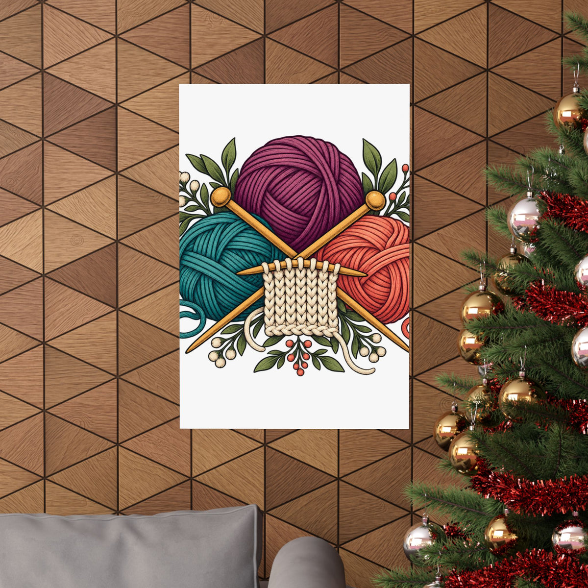 Retro Yarn and Knitting Botanical Art Poster