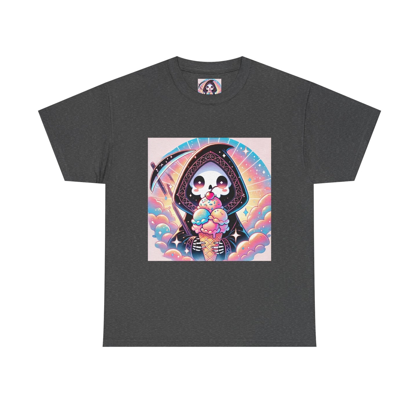 Grim Reaper with Ice Cream Kawaii Anime Unisex Heavy Cotton Tee - Fun & Stylish Graphic T-Shirt - Great Gift for Anime Fans!