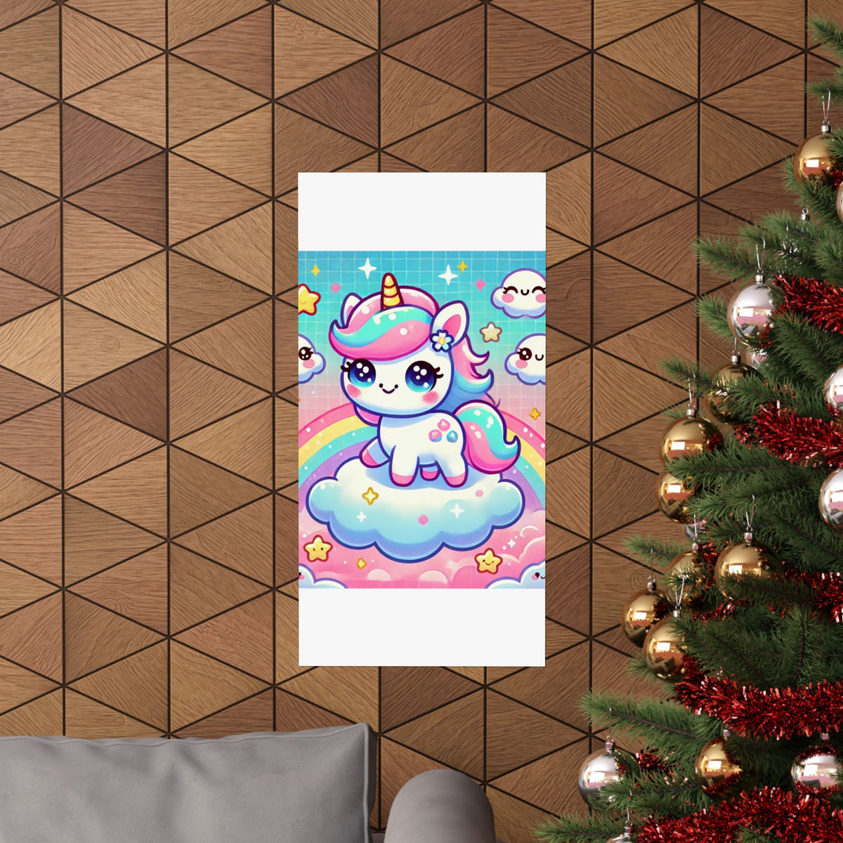 Pastel Rainbow Unicorn Cloud Kawaii Wall Art Poster