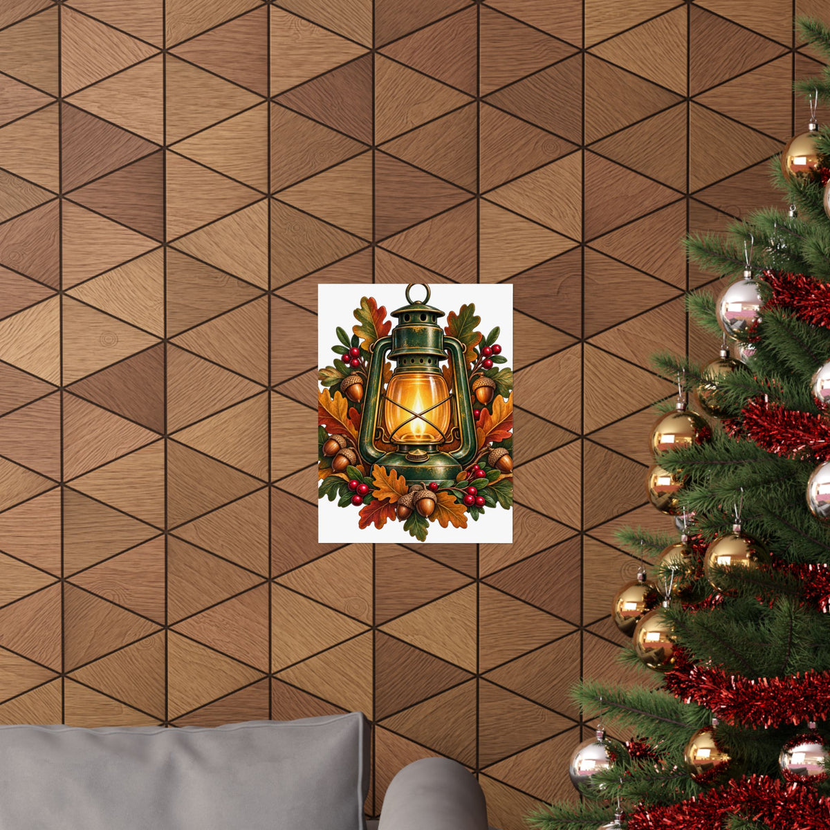 Autumn Oak Lantern and Acorns Poster