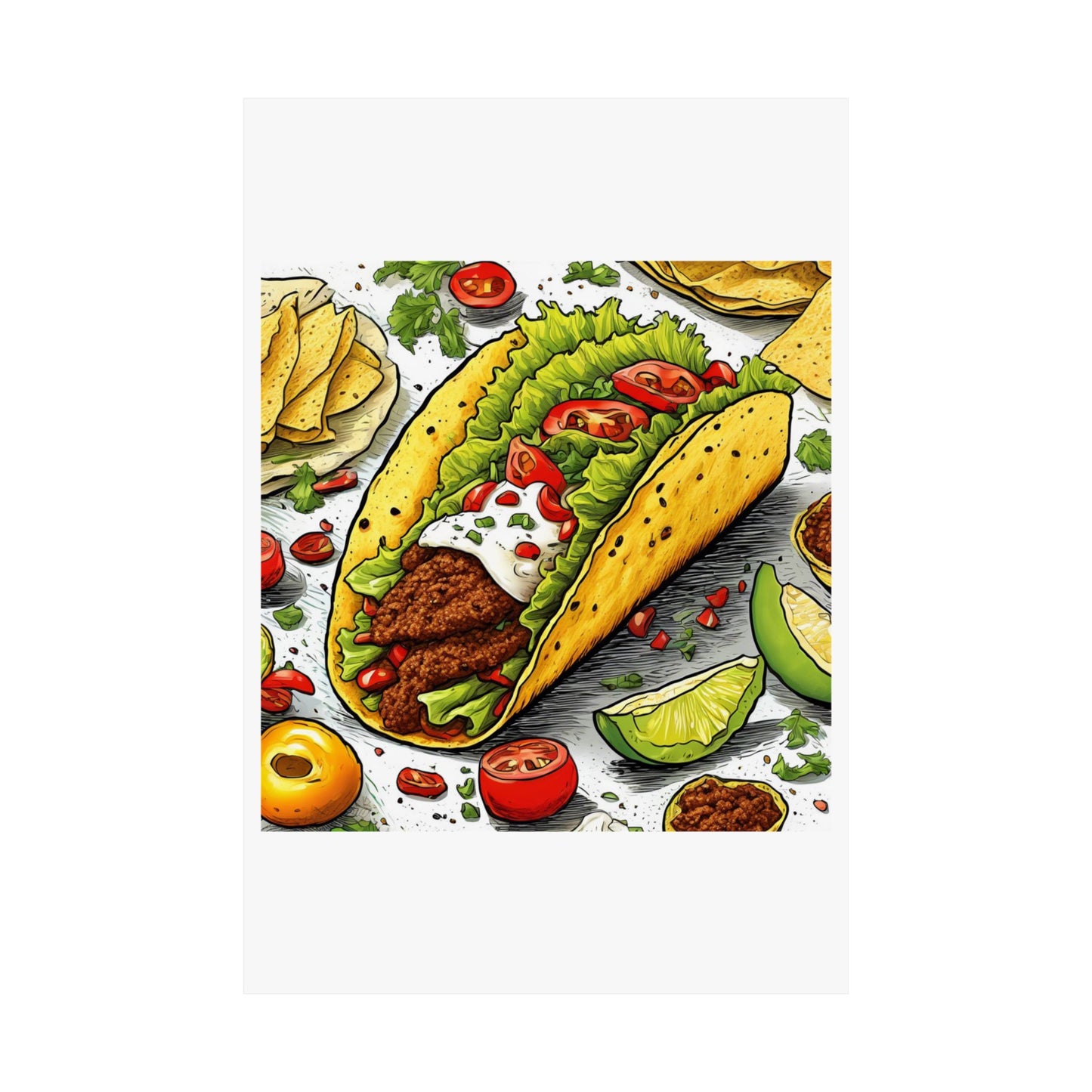 Bold Taco Illustration Foodie Gift Art Poster
