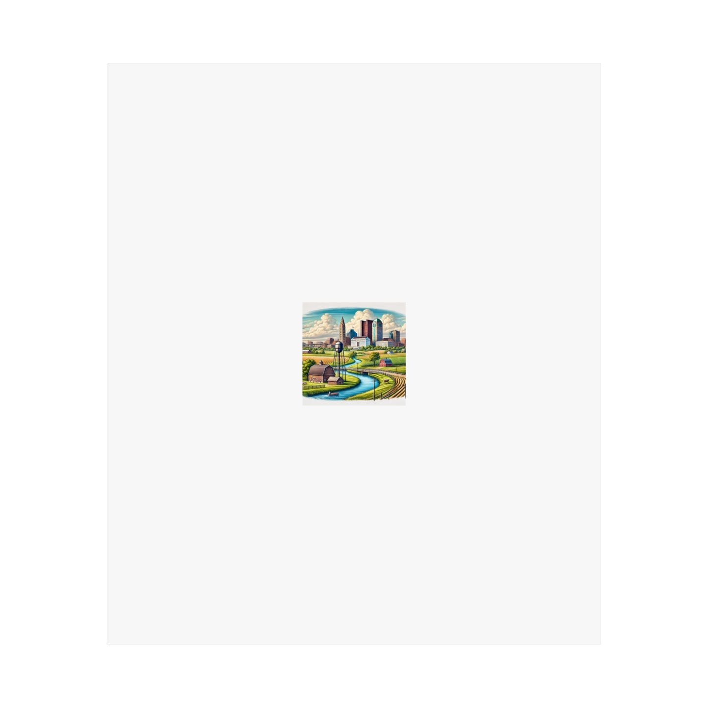 Rural River City Skyline Hometown Landscape Poster Art