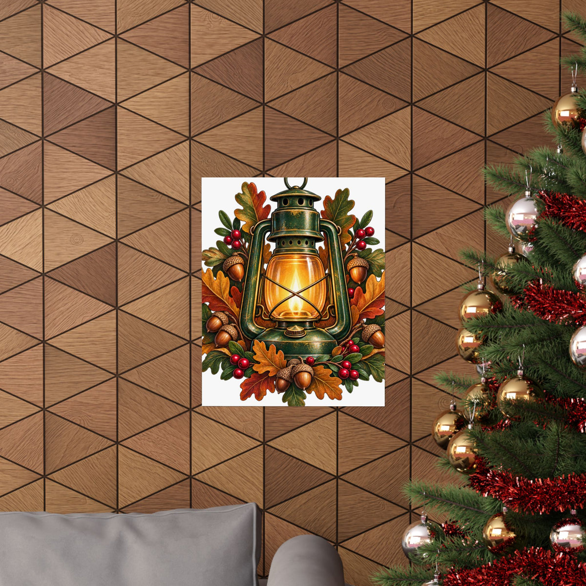 Autumn Oak Lantern and Acorns Poster