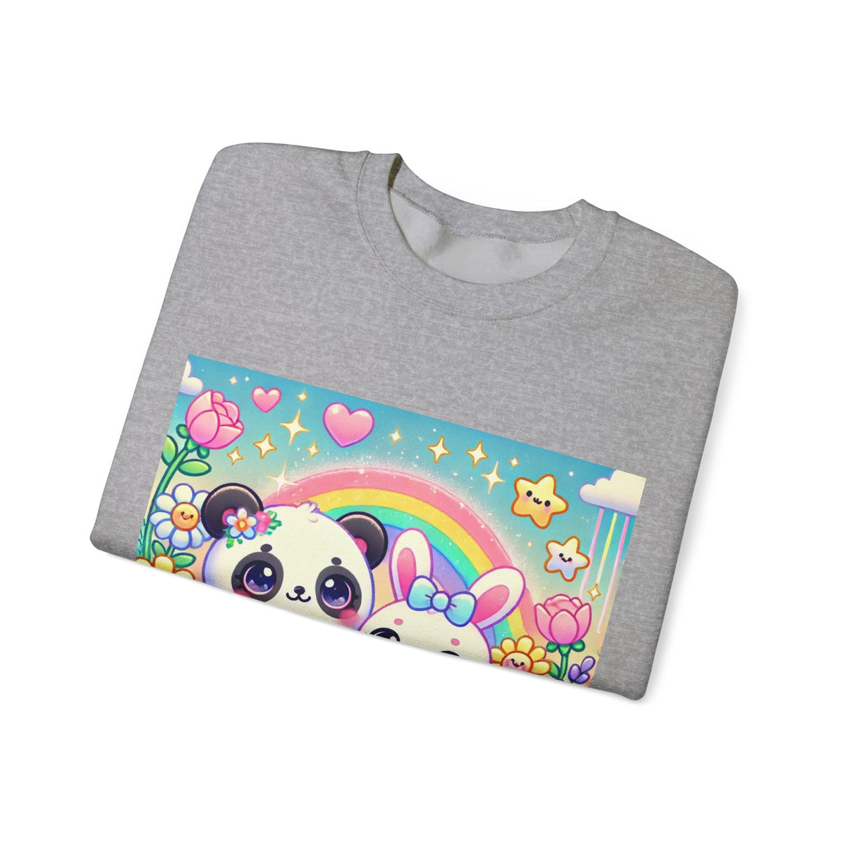 Pastel Panda and Bunny Rainbow Garden Sweatshirt