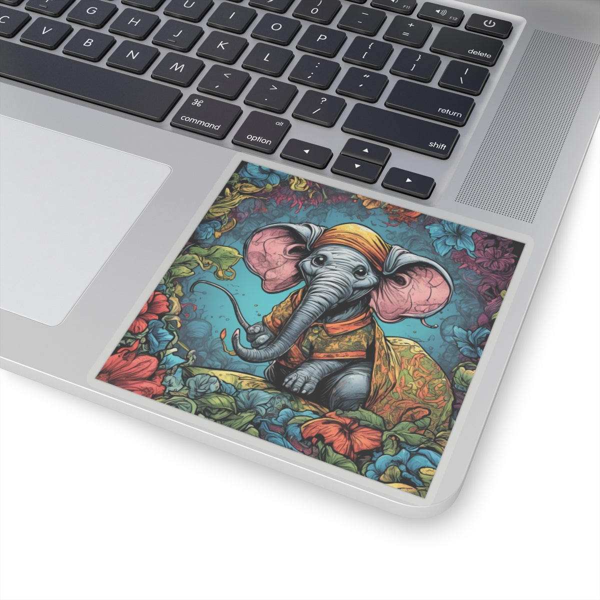 Colorful Storybook Elephant Floral Garden Sticker