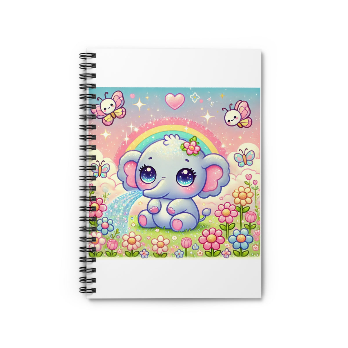Pastel Rainbow Baby Elephant Floral Spiral Notebook
