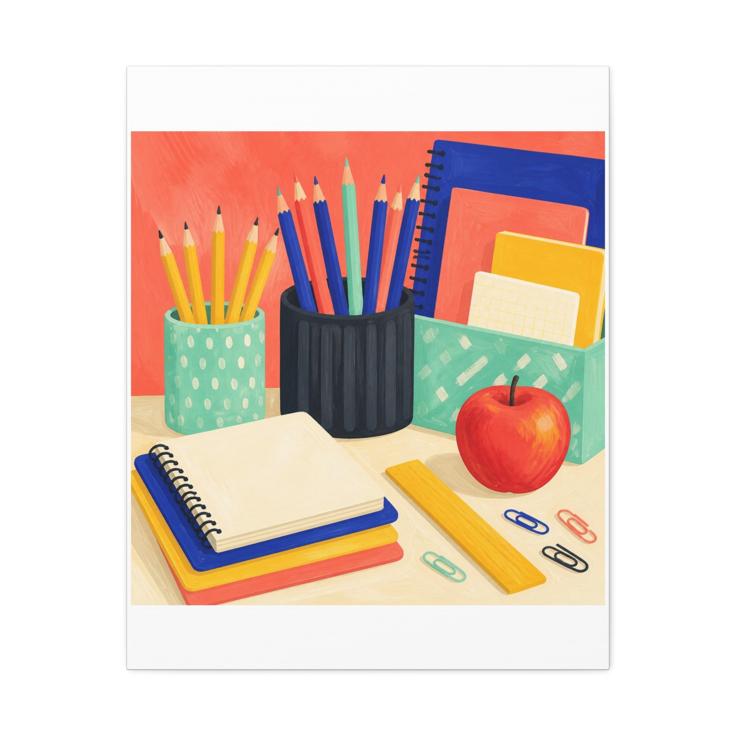 Colorful Teacher Desk Supplies Art Canvas Art