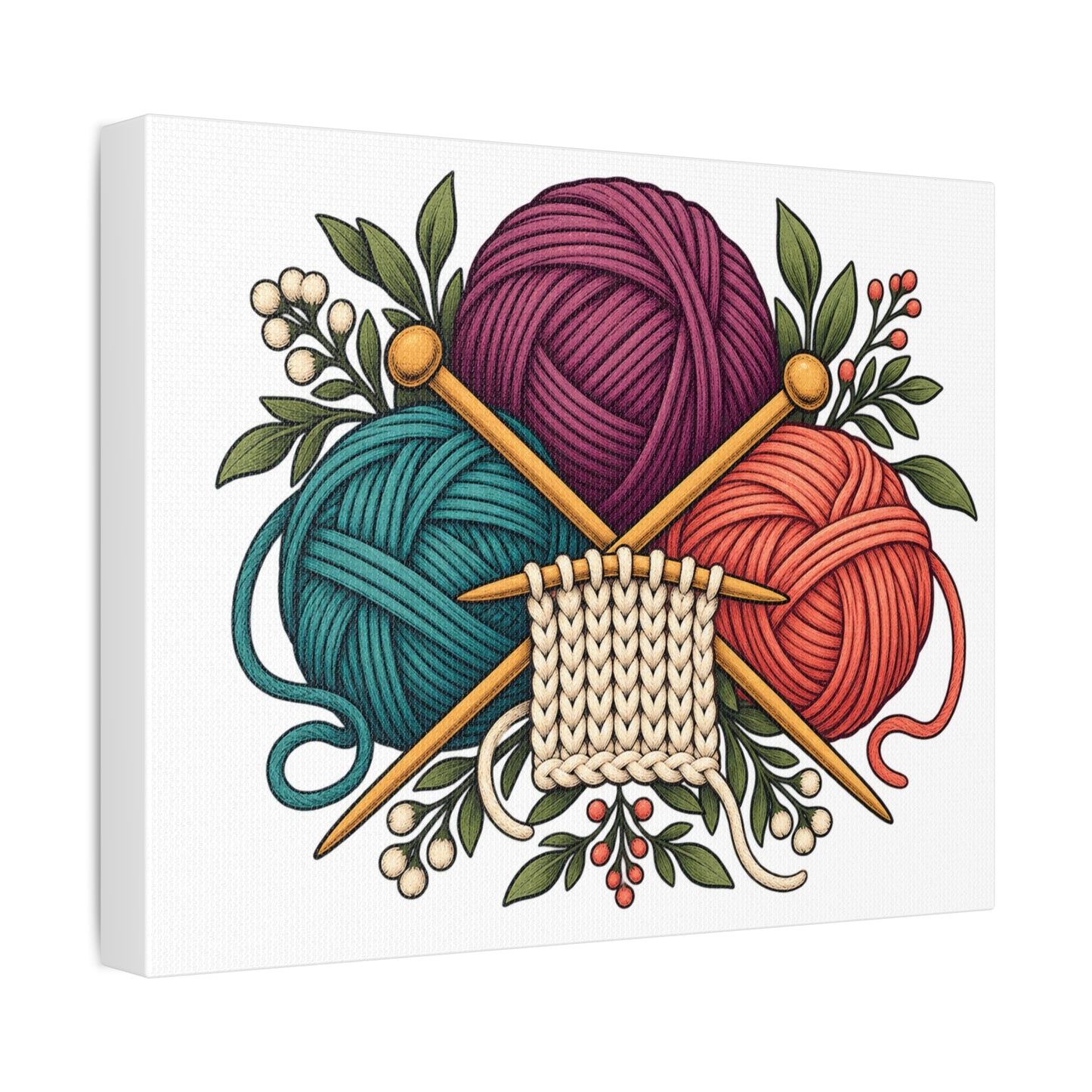 Retro Yarn and Knitting Botanical Art Canvas