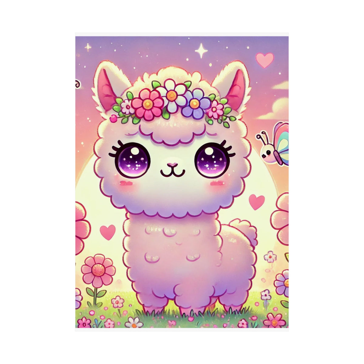Pastel Floral Alpaca Garden Kawaii Wall Art Poster