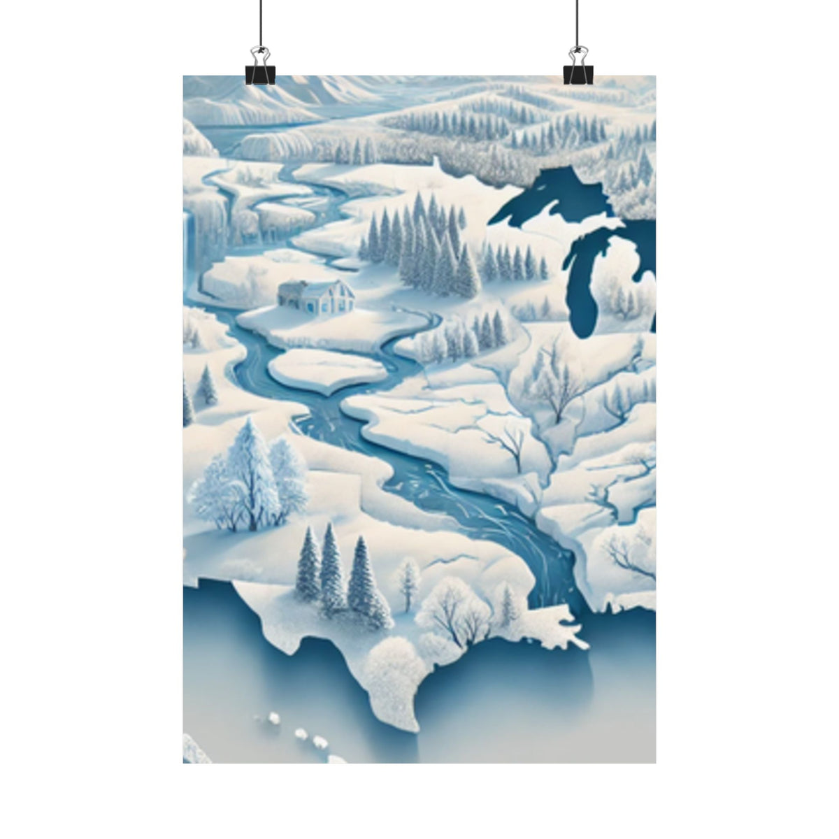 Winter USA Dreamscape Snowy Map Poster Wall Art Decor