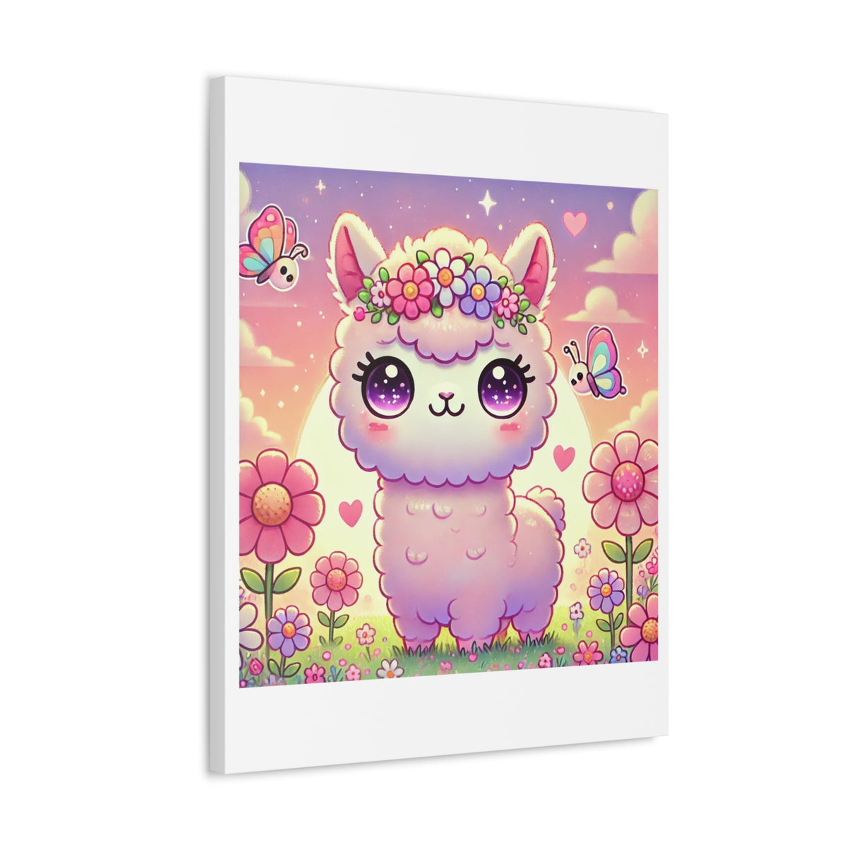 Pastel Floral Alpaca Garden Kawaii Canvas Wall Art