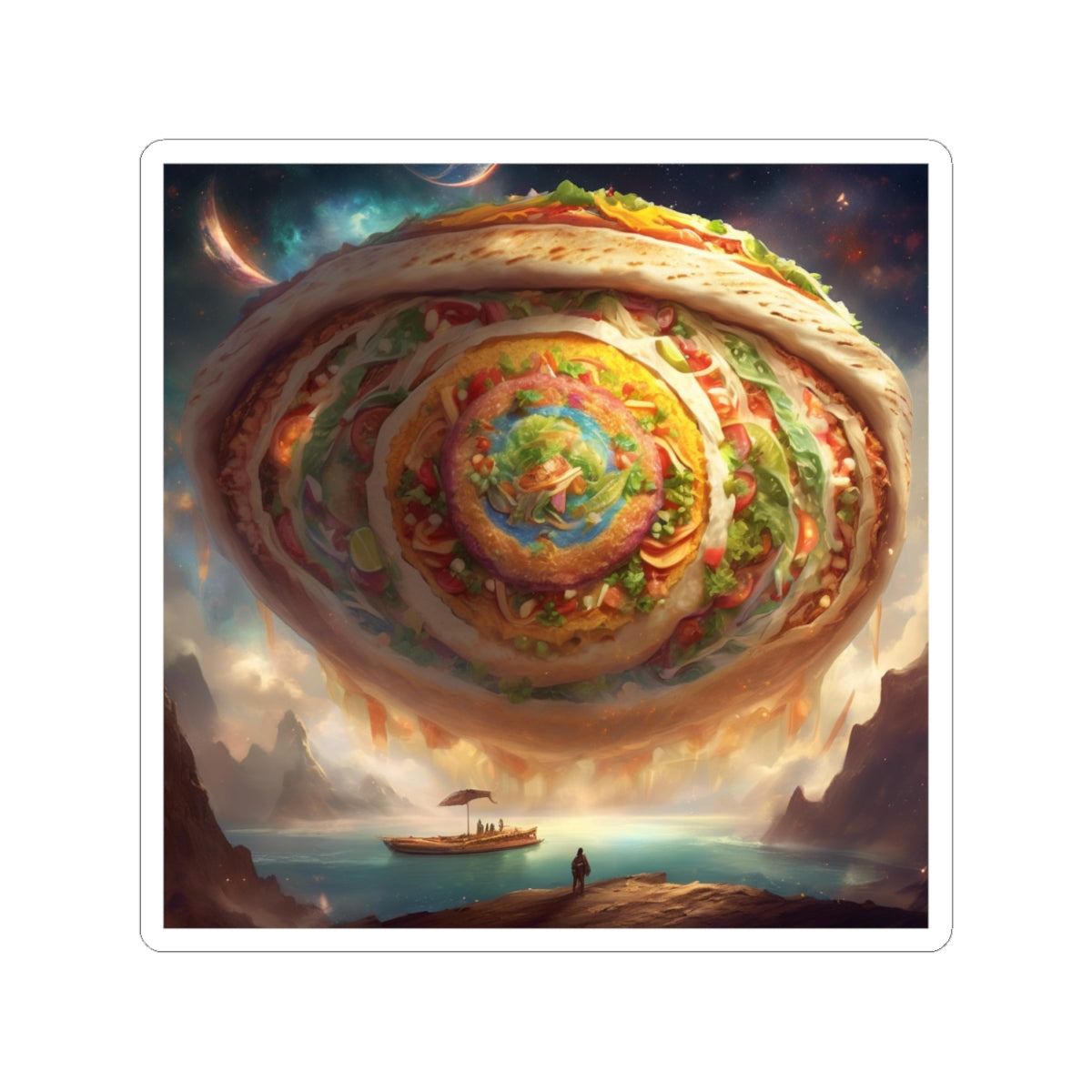 Cosmic Taco Portal Surreal Food Fantasy Art Sticker