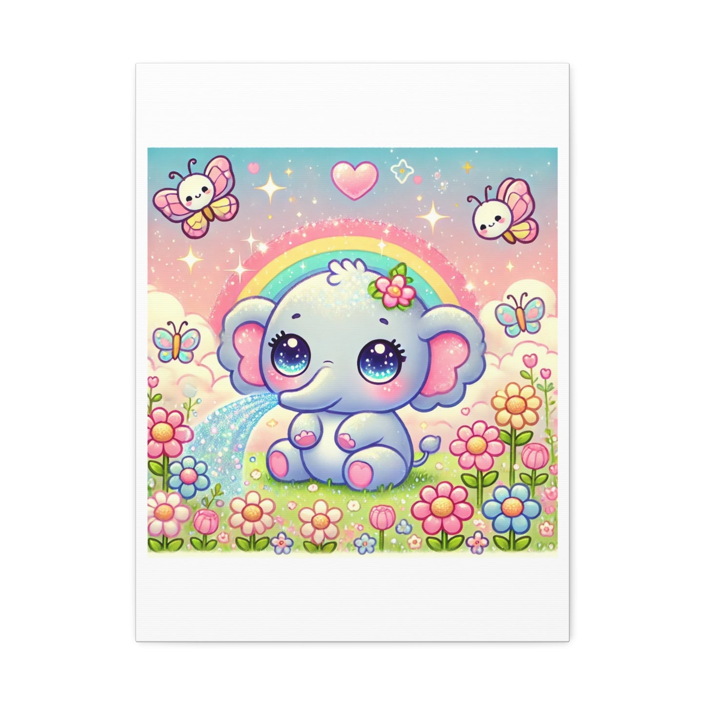 Pastel Rainbow Baby Elephant Floral Canvas Wall Art