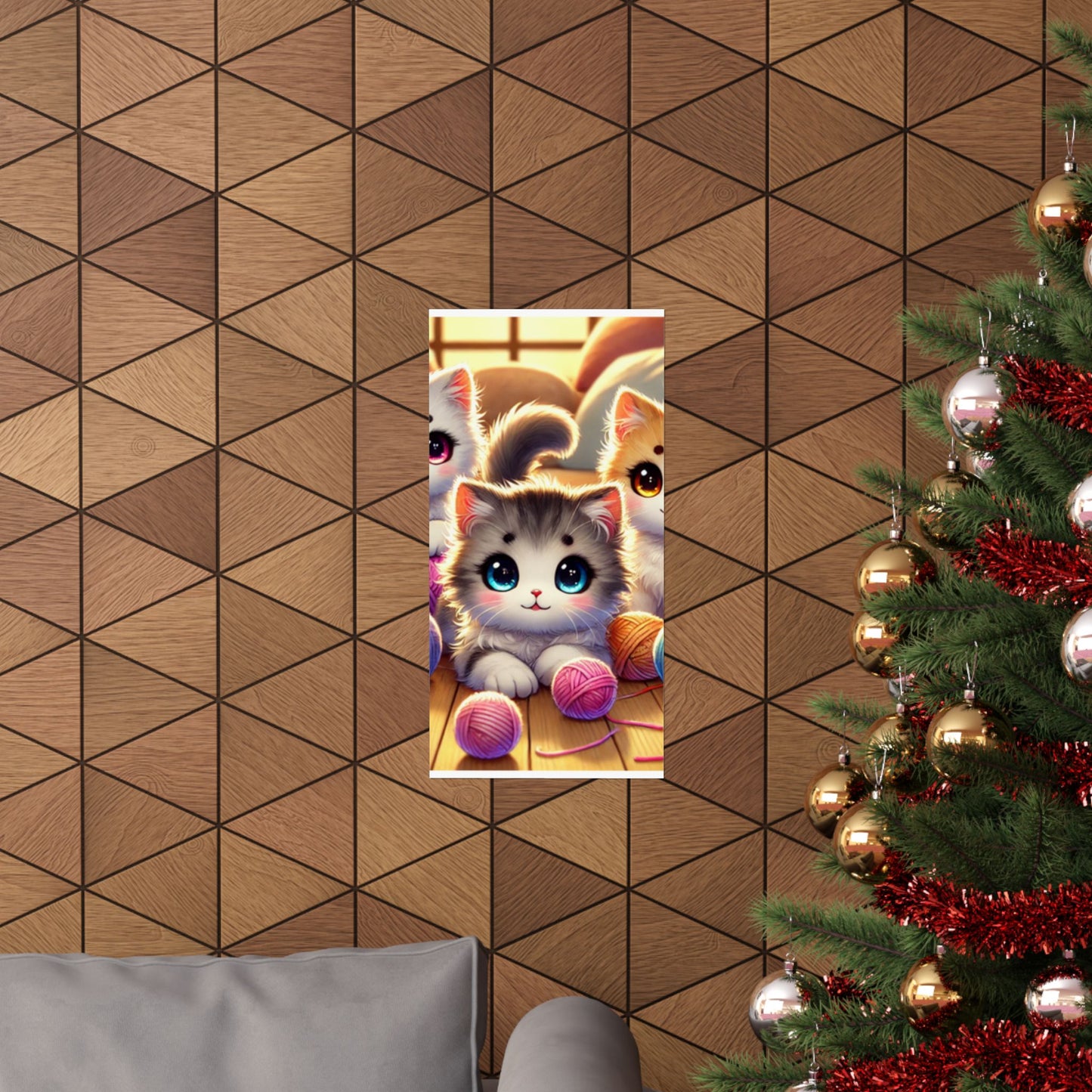 Cozy Yarn Kittens Cute Cat Poster Knitting Room Wall Art Decor