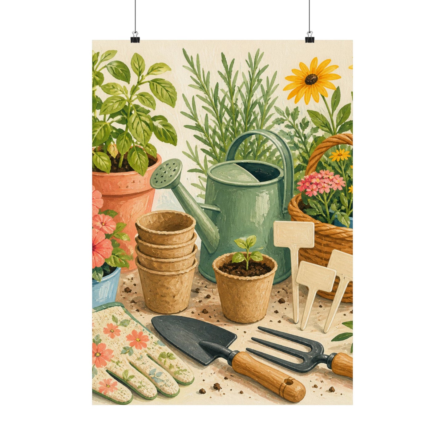 Colorful Gardening Tools and Flowers Hobby Poster