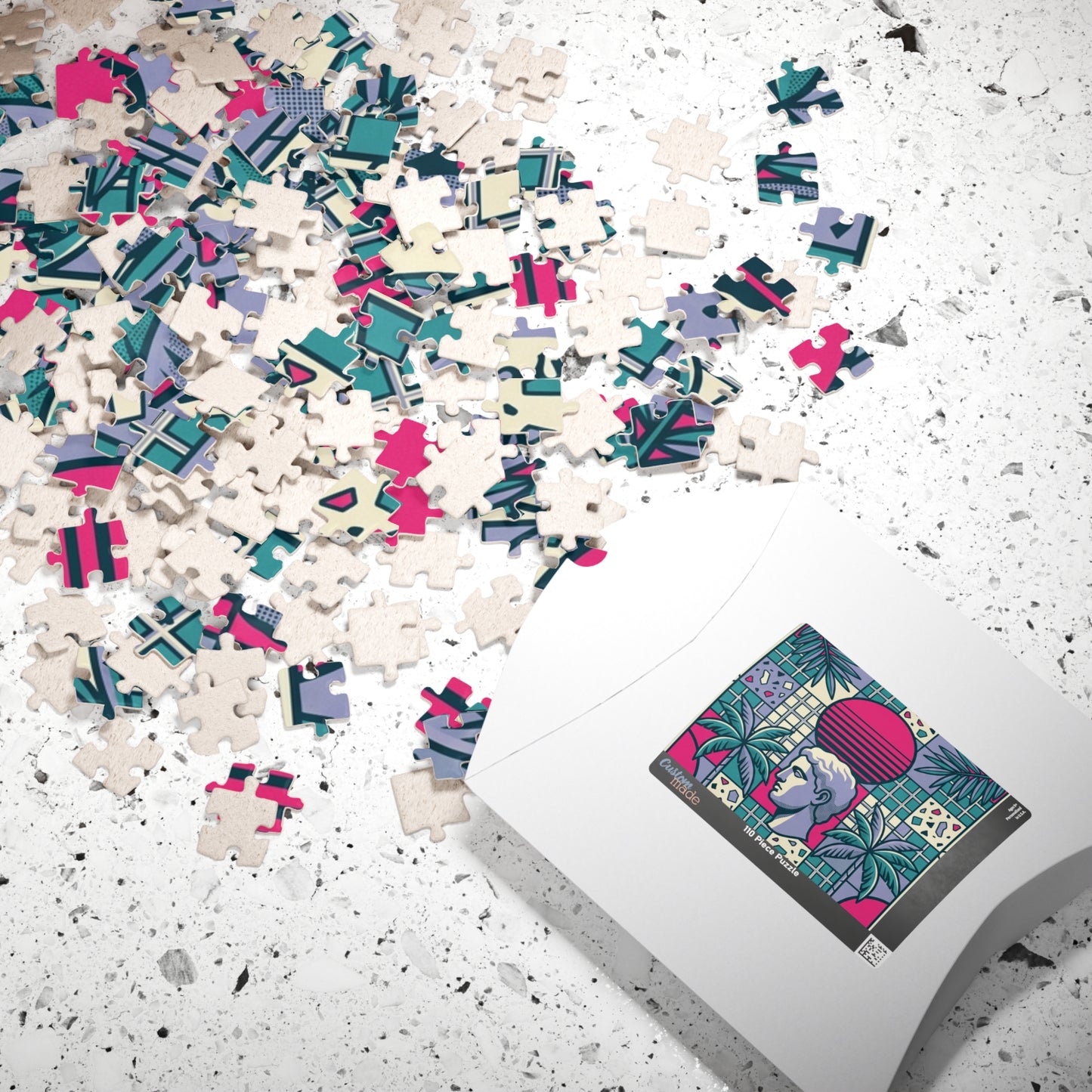 Vaporwave Roman Bust Puzzle | Retro Sunset Palm Trees 252-520-1014 pcs